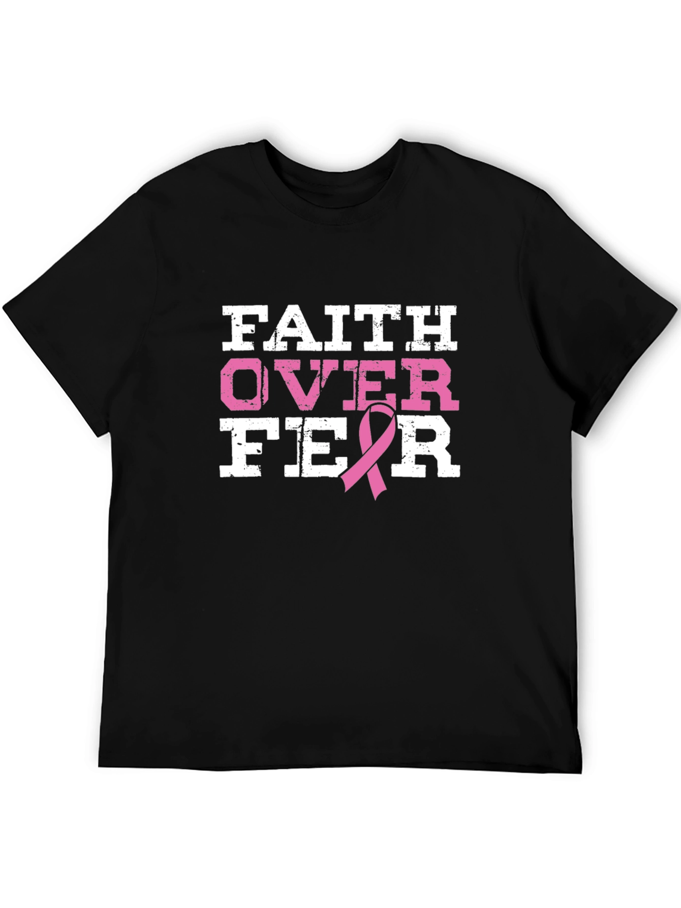 Black Faith Over Fear Breast Cancer Awareness T-Shirt view 5