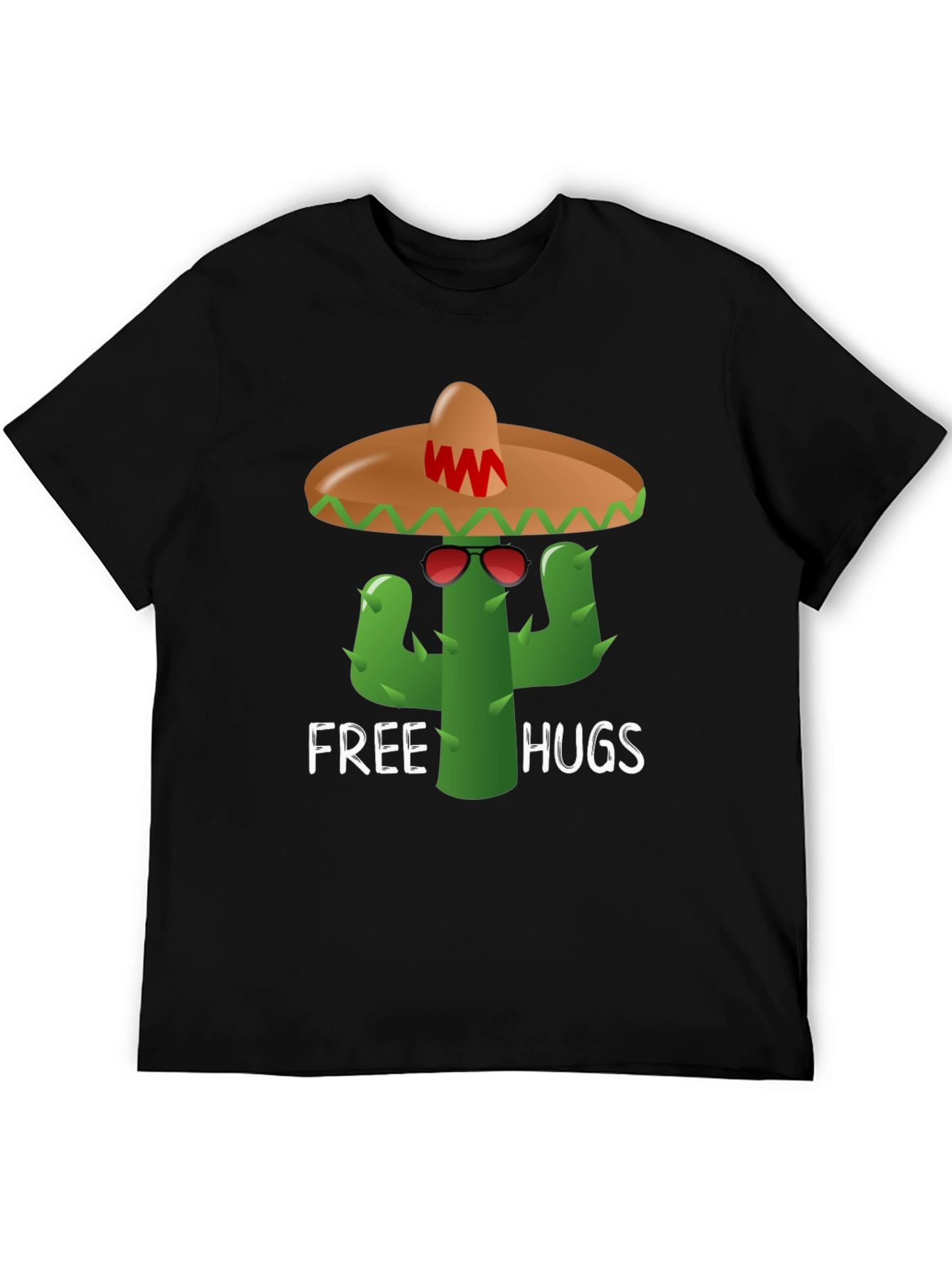 Black Free Hugs Cactus Tee - Fun Graphic T-Shirt view 5