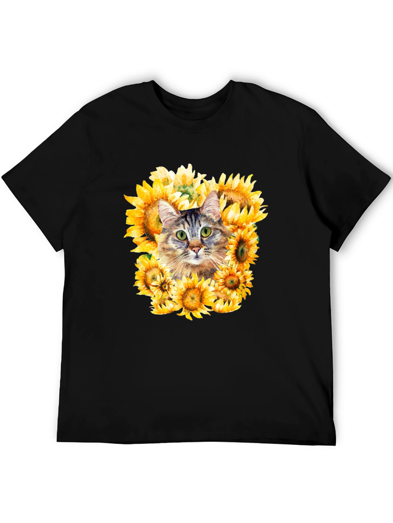 Black Cat Sunflower Graphic Tee - Men's Black T-Shirt view 5