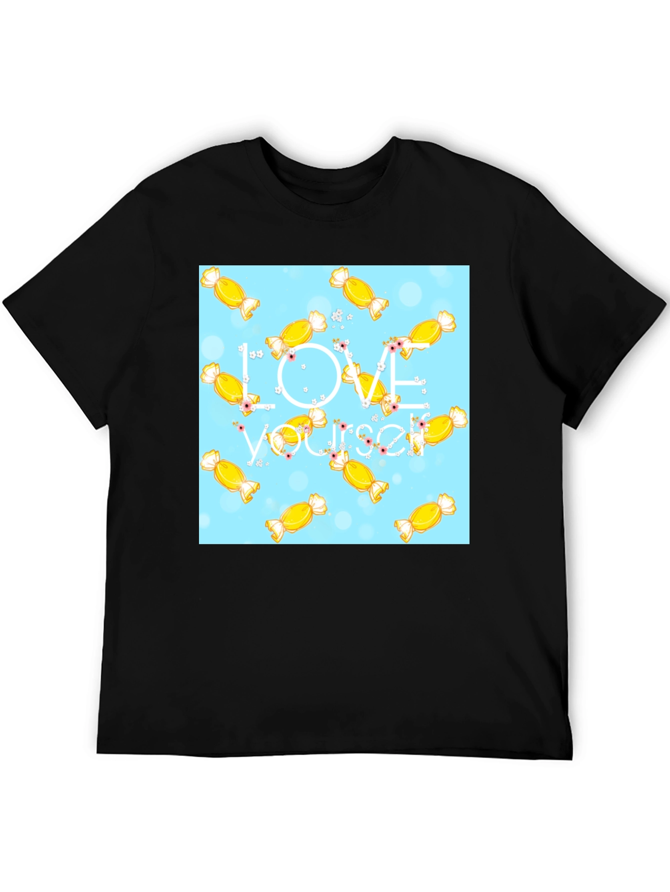 Black Love Yourself Candy Pattern Black T-Shirt view 5