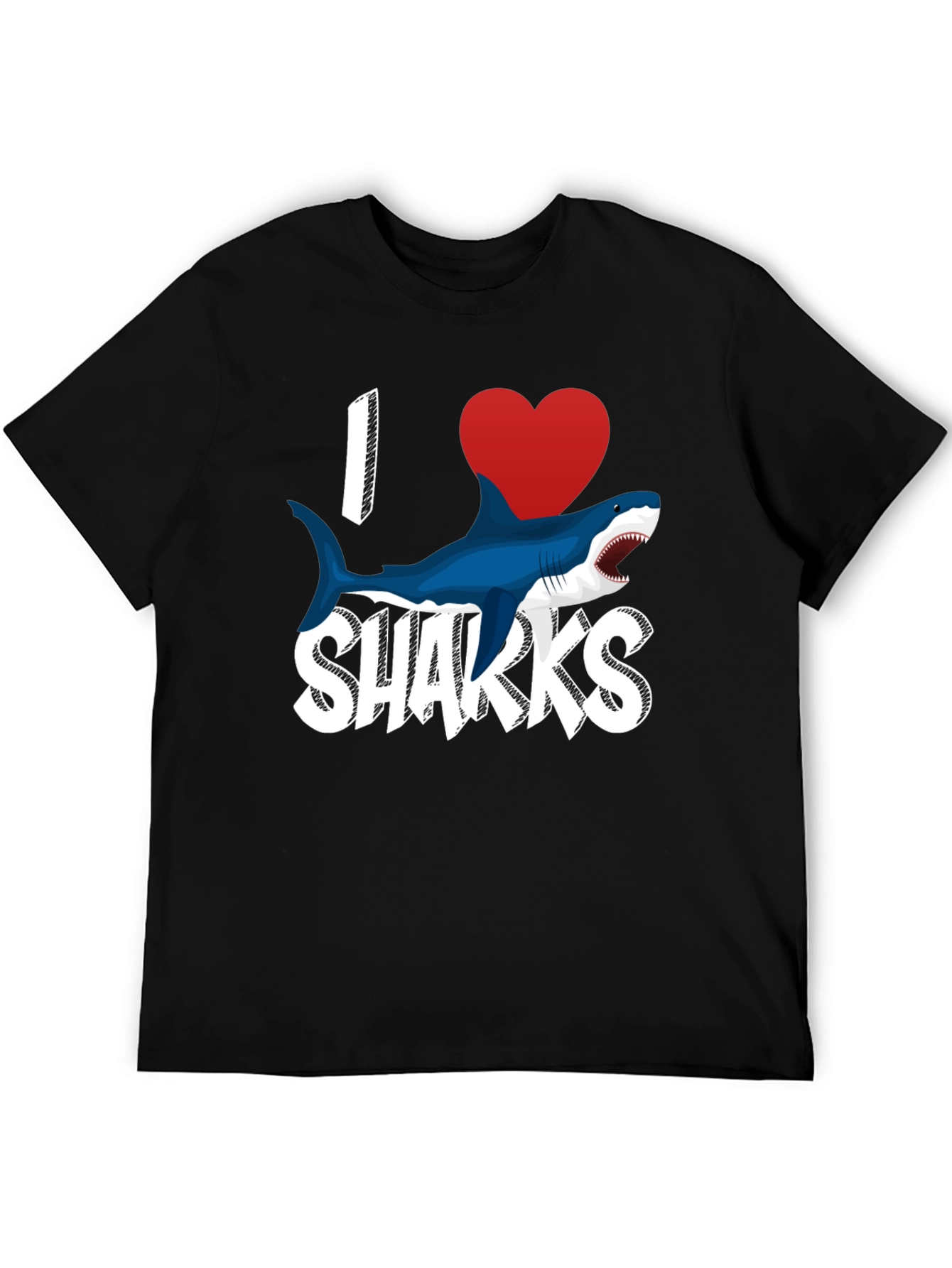 Black I Love Sharks T-Shirt - Black Cotton Blend view 5