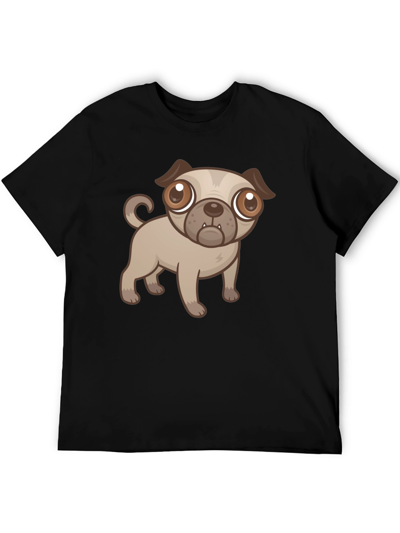 Black Cute Cartoon Pug Dog Black T-Shirt view 5
