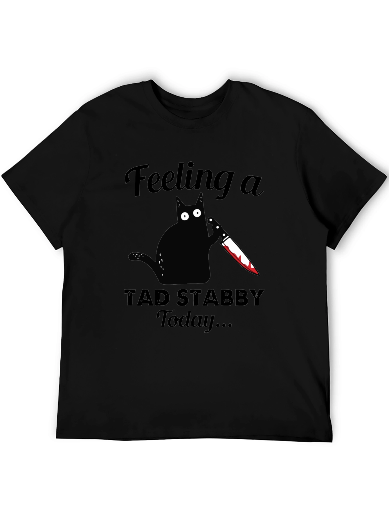 Black Feeling Stabby Cat Graphic Tee - Black Cotton T-Shirt view 5