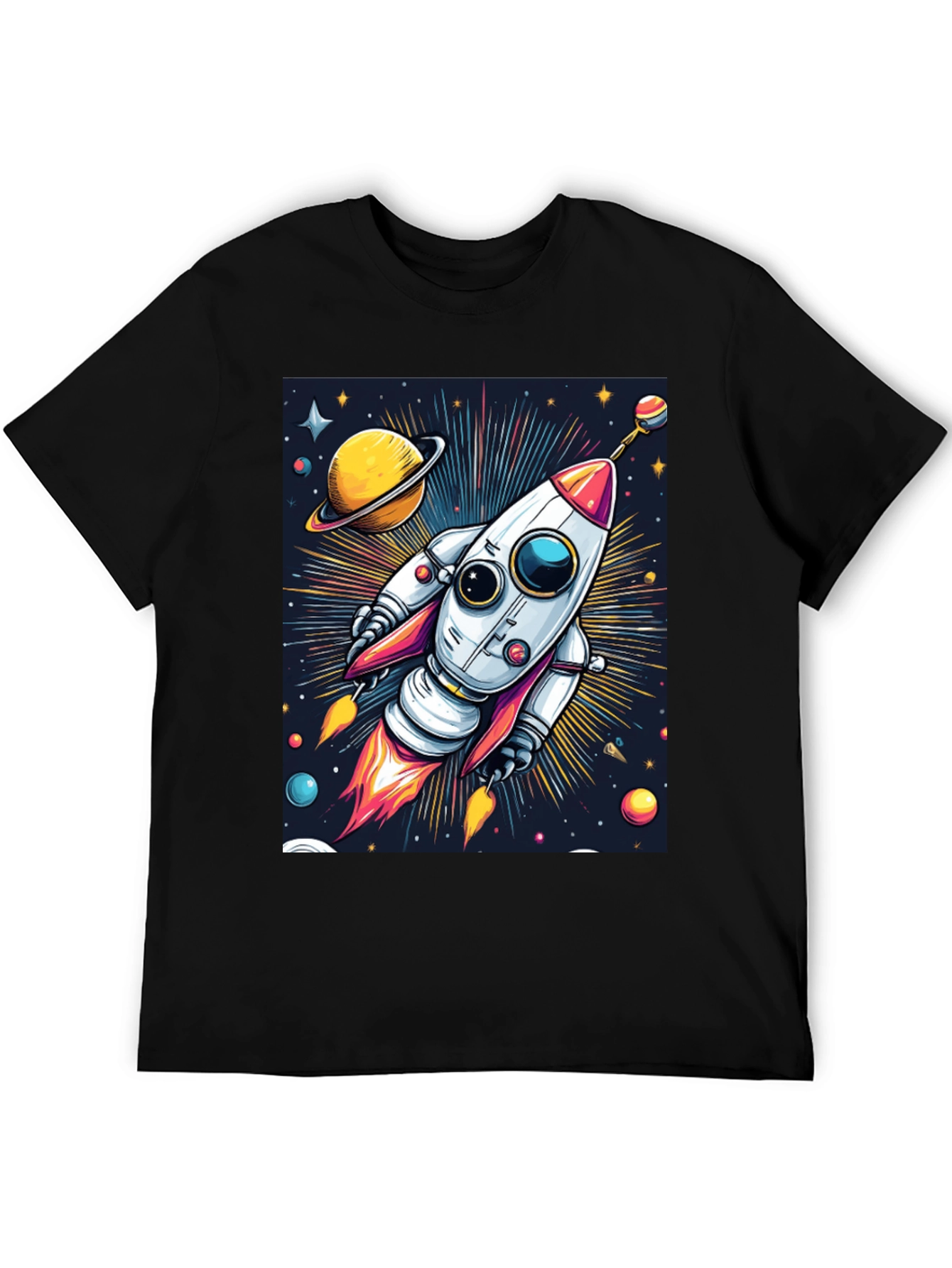Black Space Rocket T-Shirt - Cosmic Graphic Tee view 5