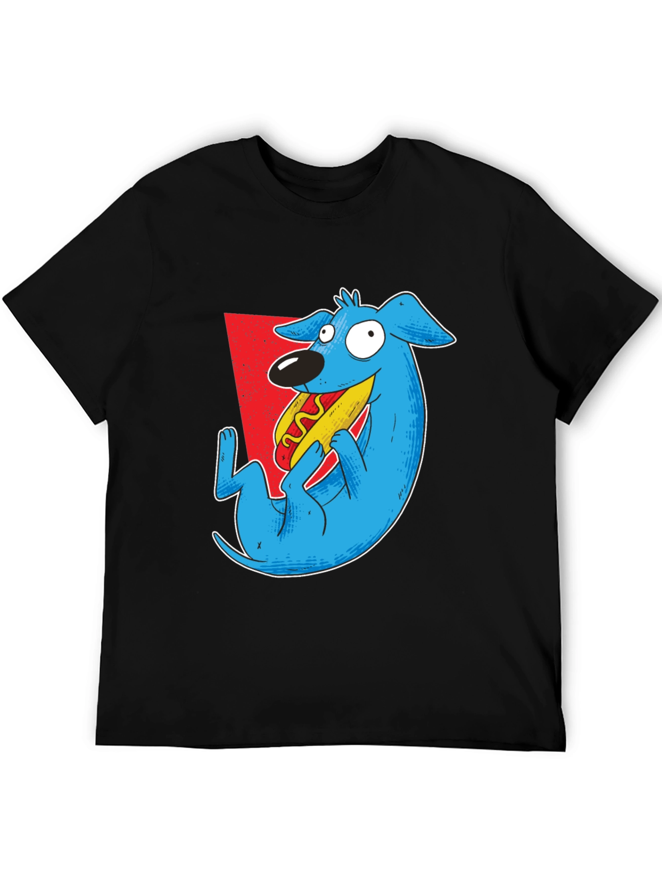 Black Cartoon Dog Eating Hotdog Graphic Tee - Black view 5