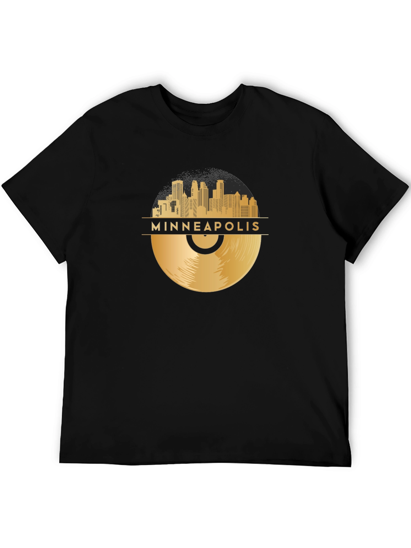 Black Minneapolis Gold Record Skyline Black T-Shirt view 5