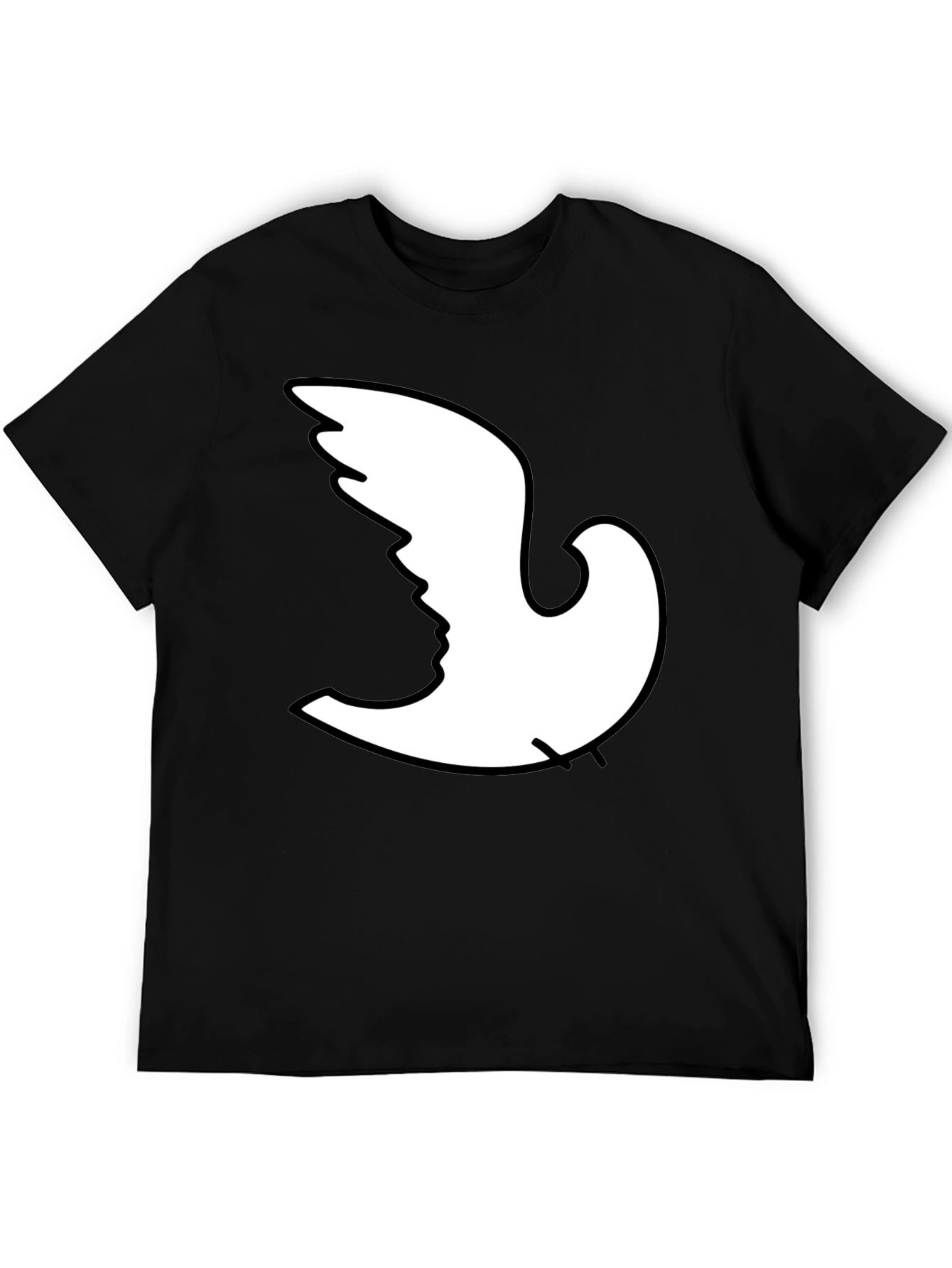 Black Optical Illusion Dove Face Graphic T-Shirt view 5