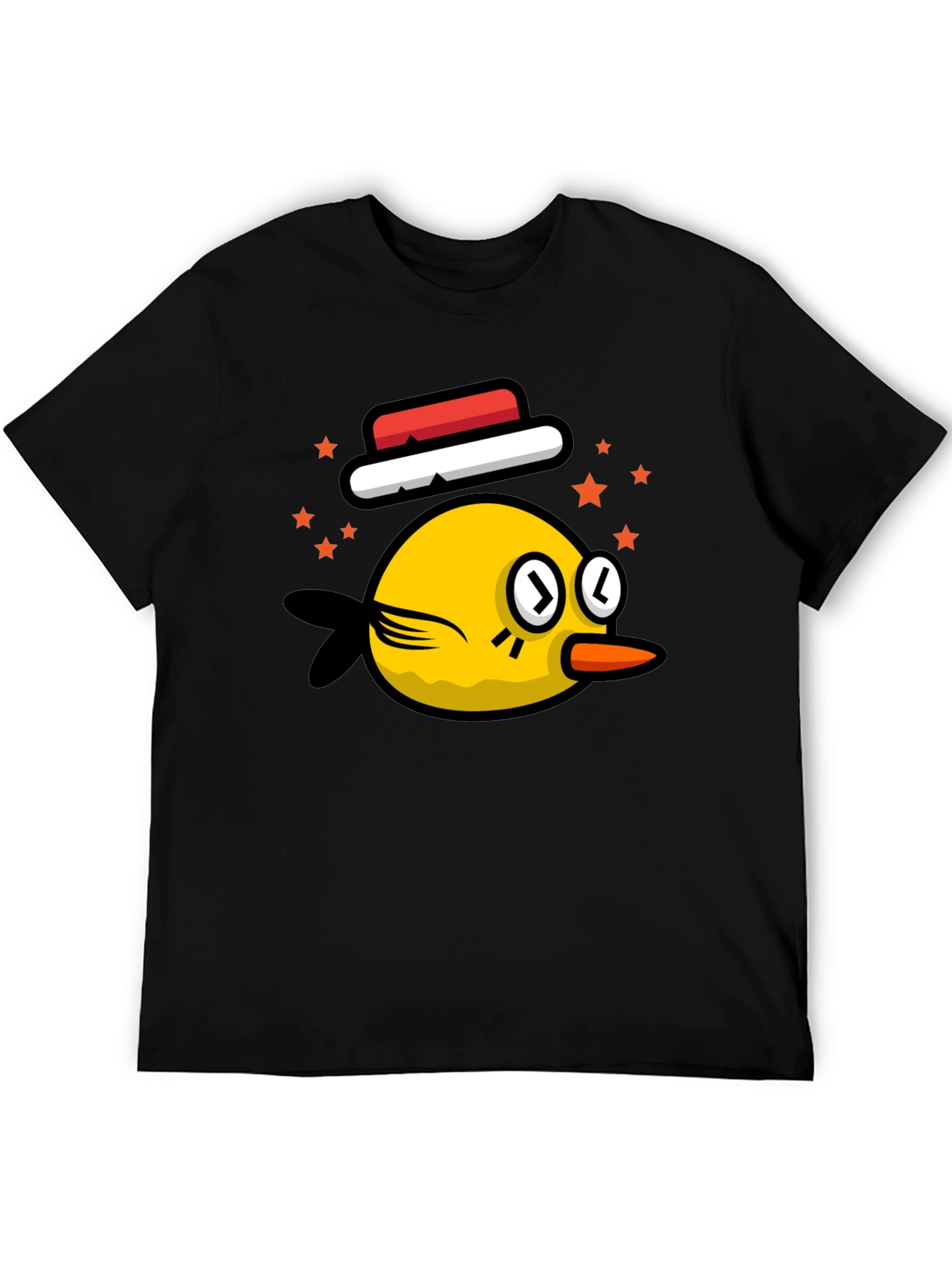 Black Cartoon Bird Graphic Tee - Black Cotton Casual T-Shirt view 5