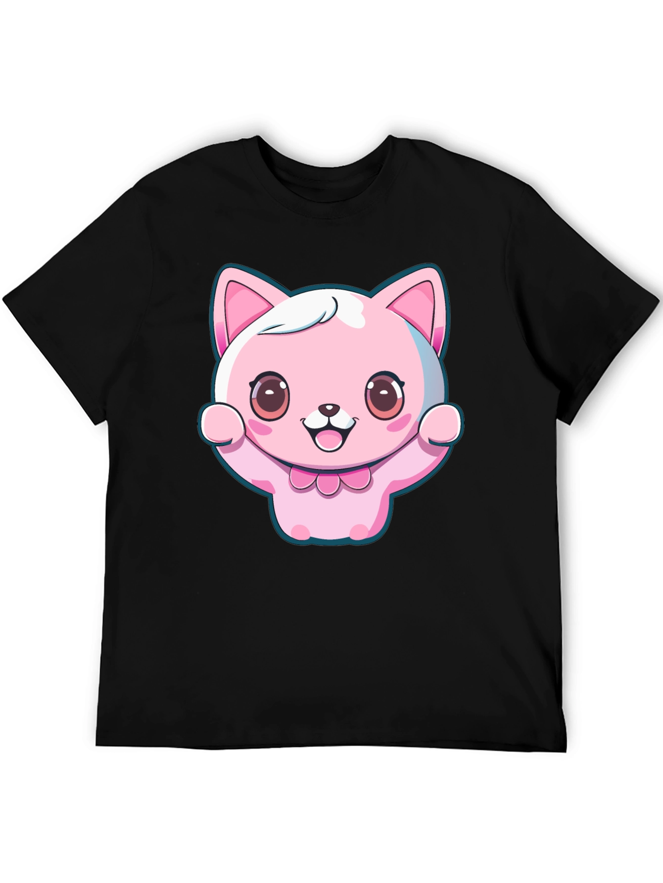 Black Kawaii Cat Graphic Tee - Cute Cartoon Style view 5