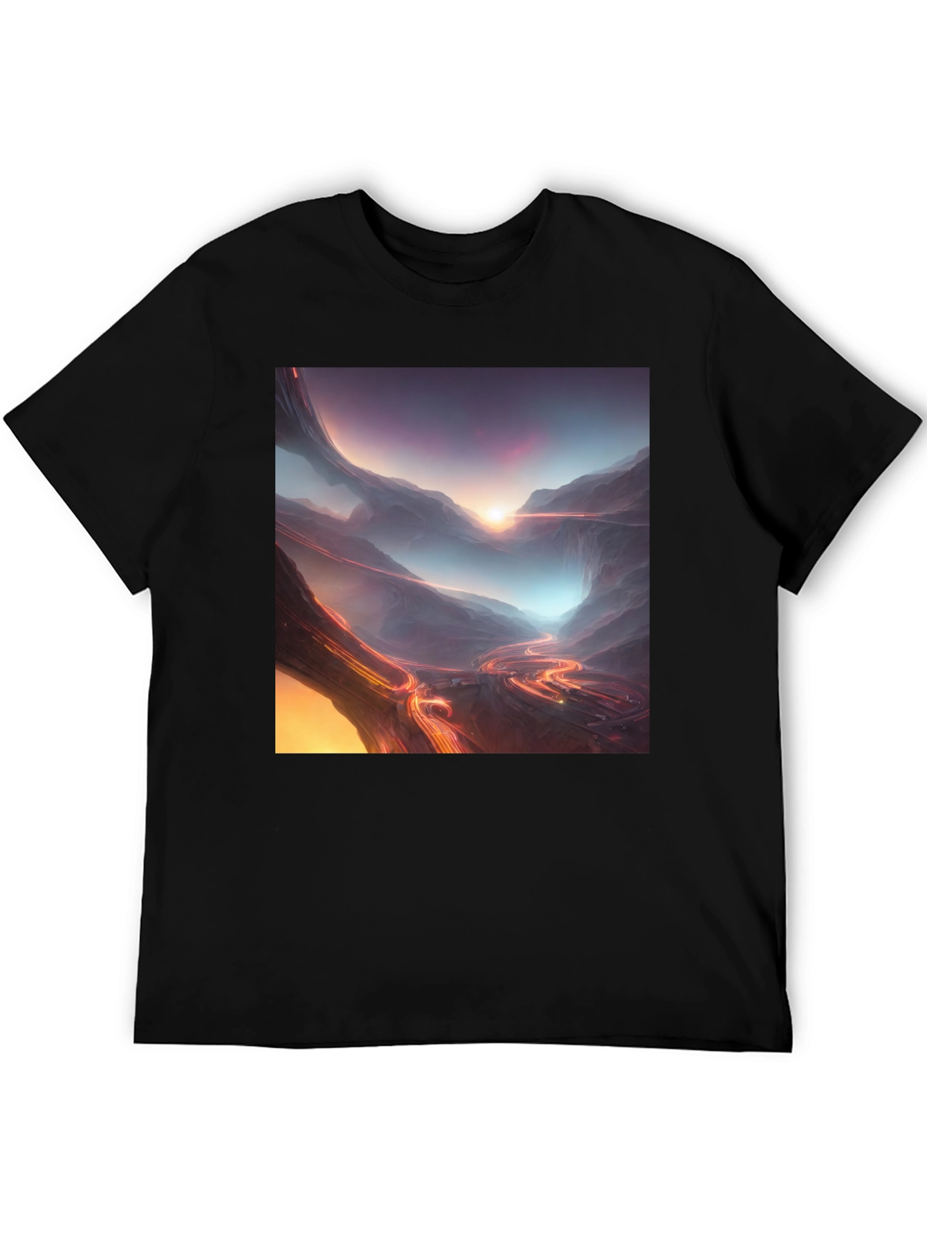Black Sci-Fi Mountain Graphic Tee - Black Cotton view 5
