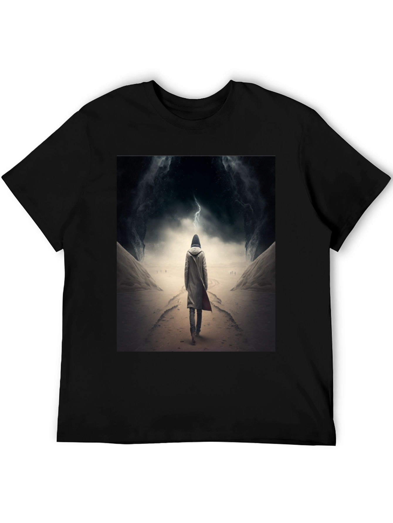 Black Hooded Figure Lightning Black T-Shirt view 5