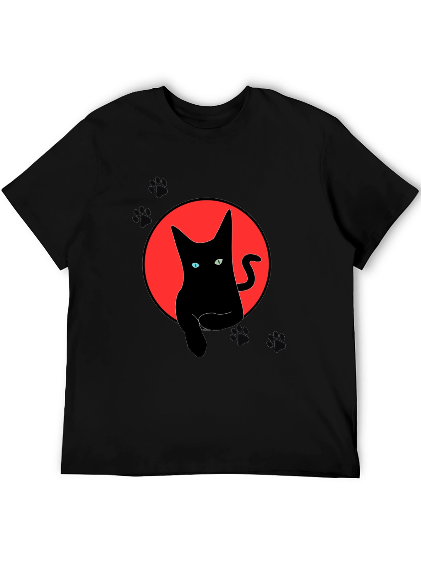 Black Black Cat Graphic Tee - Round Red Moon Design view 5