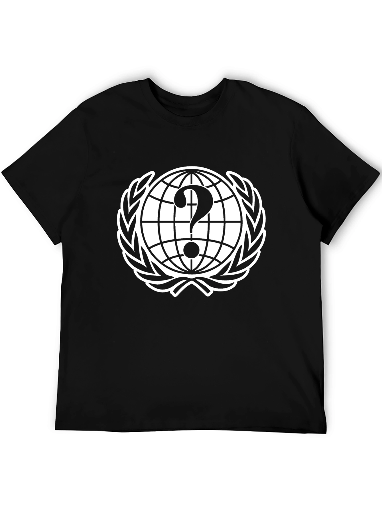 Black Question Globe T-Shirt - Unisex Black Tee view 5