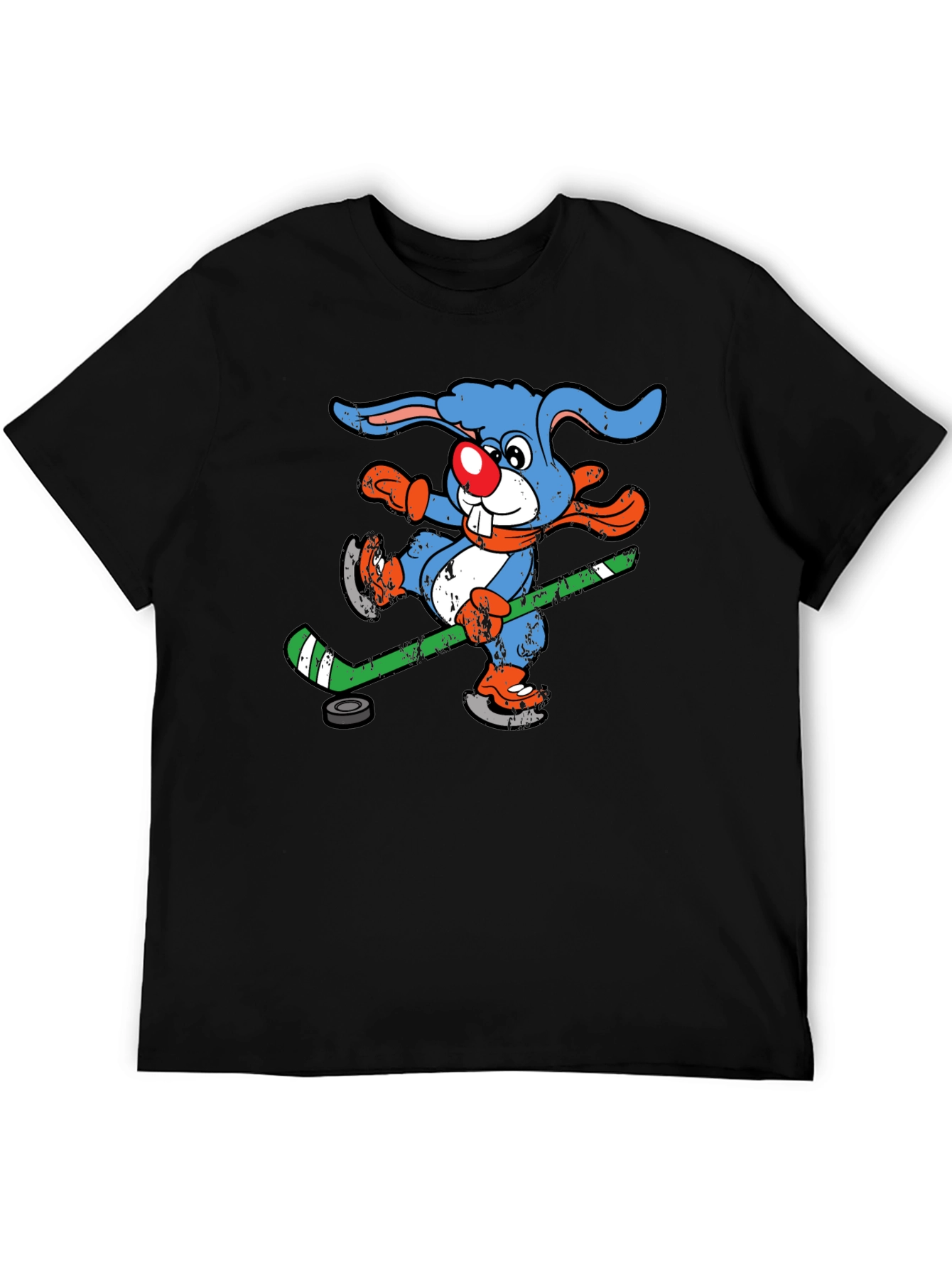 Black Funny Hockey Bunny T-Shirt view 5