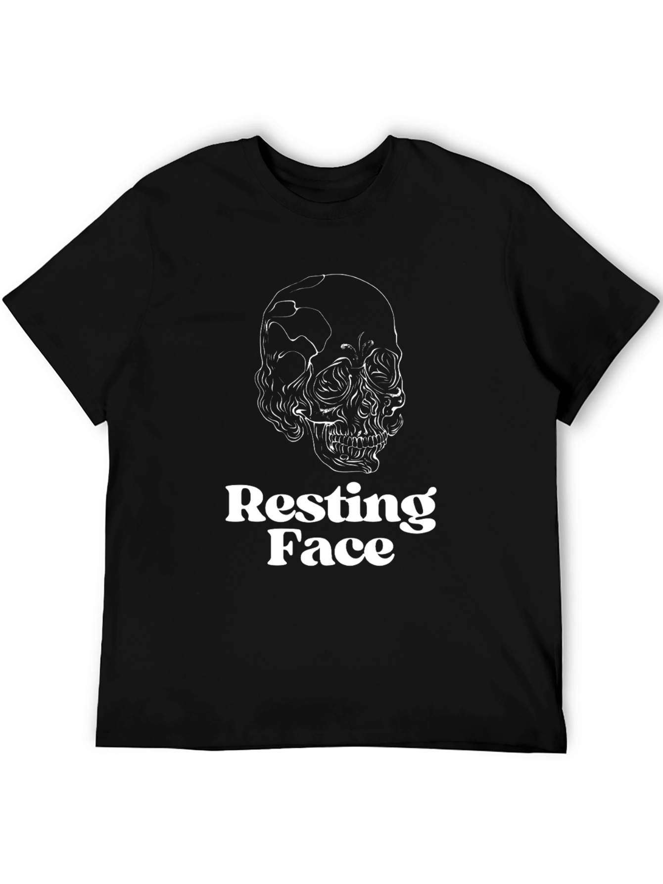 Black Resting Face Skull Graphic Tee - Black Cotton Casual T-Shirt view 5