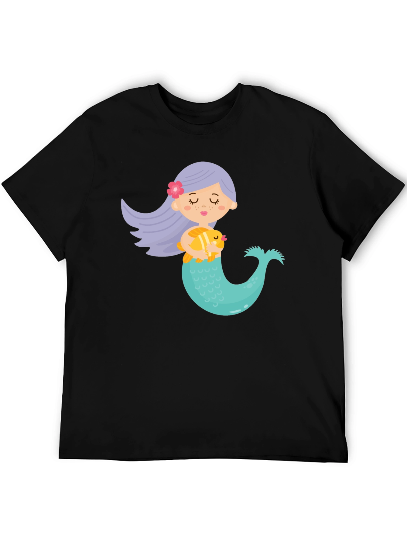 Black Cute Mermaid Graphic Tee - Black Unisex T-Shirt view 5