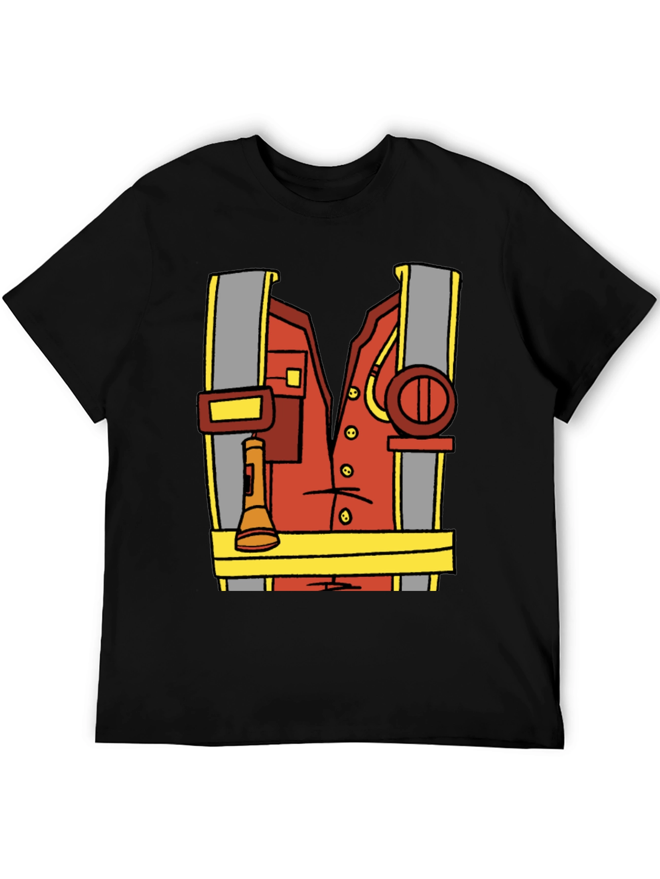Black Cartoon Firefighter Costume Tee view 5