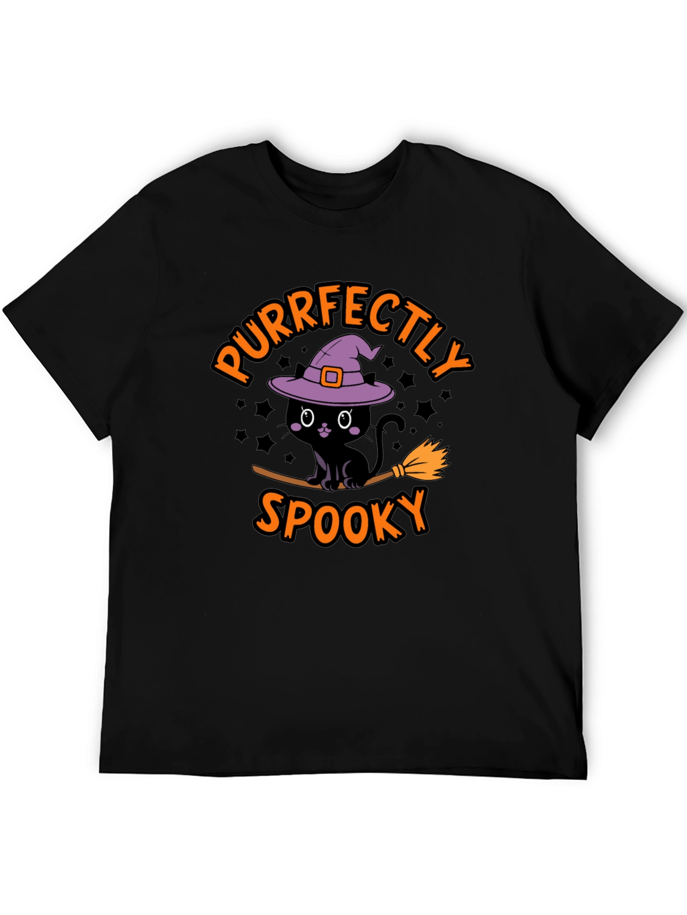 Black Purrfectly Spooky Halloween Black Cat T-Shirt view 5