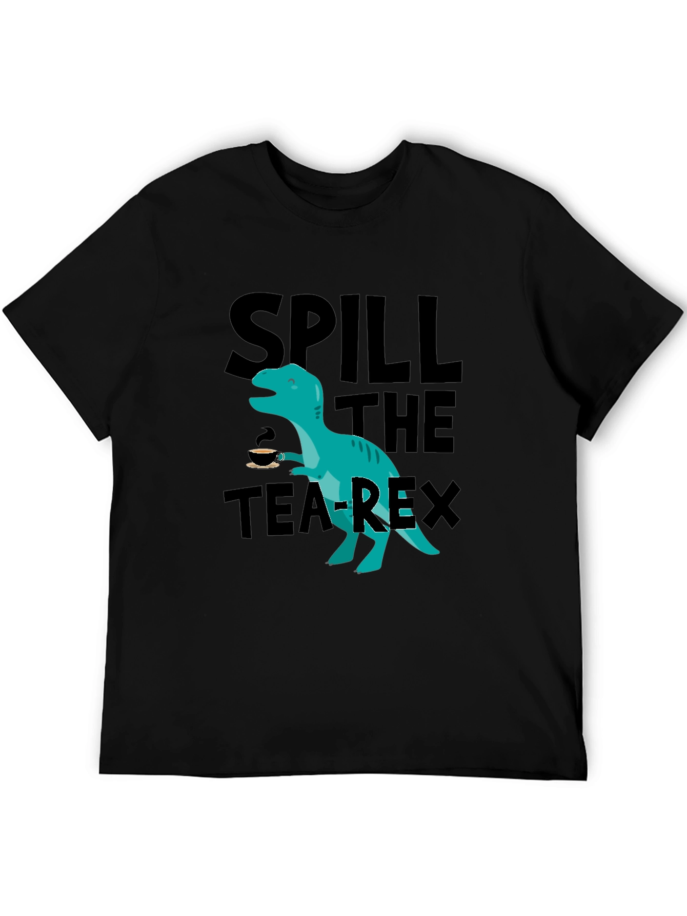 Black Spill the Tea-Rex T-Shirt - Funny Dinosaur Graphic Tee view 5