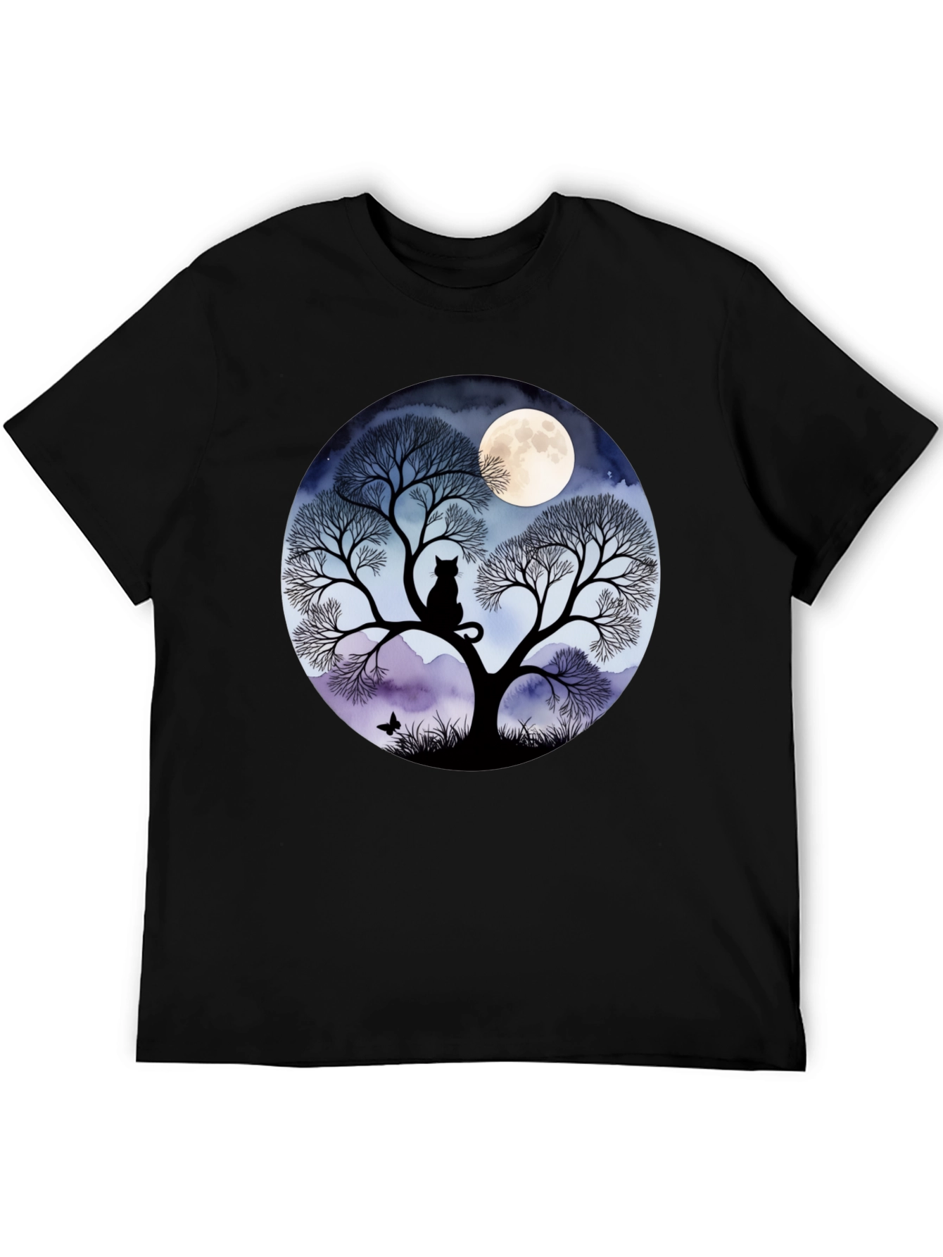 Black Moonlit Cat Tree Graphic Tee view 5