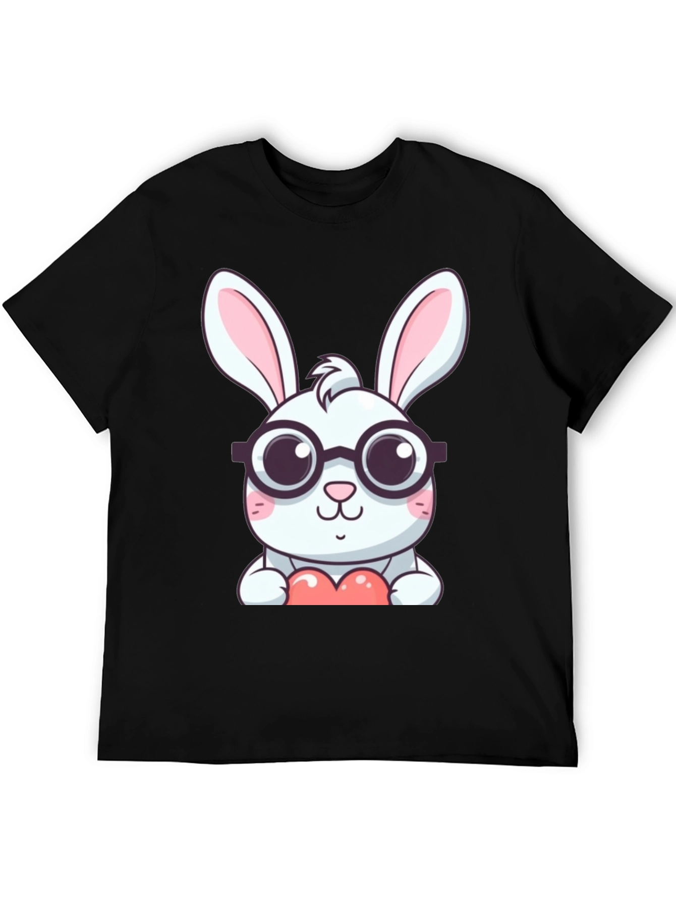 Black Cute Bunny with Glasses Black T-Shirt view 5