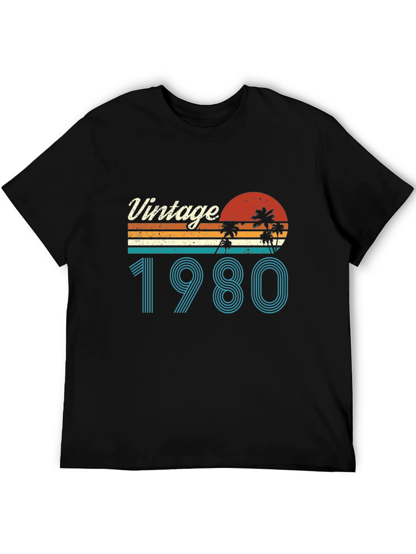 Black Vintage 1980 Graphic T-Shirt Retro Palm Tree Design view 5
