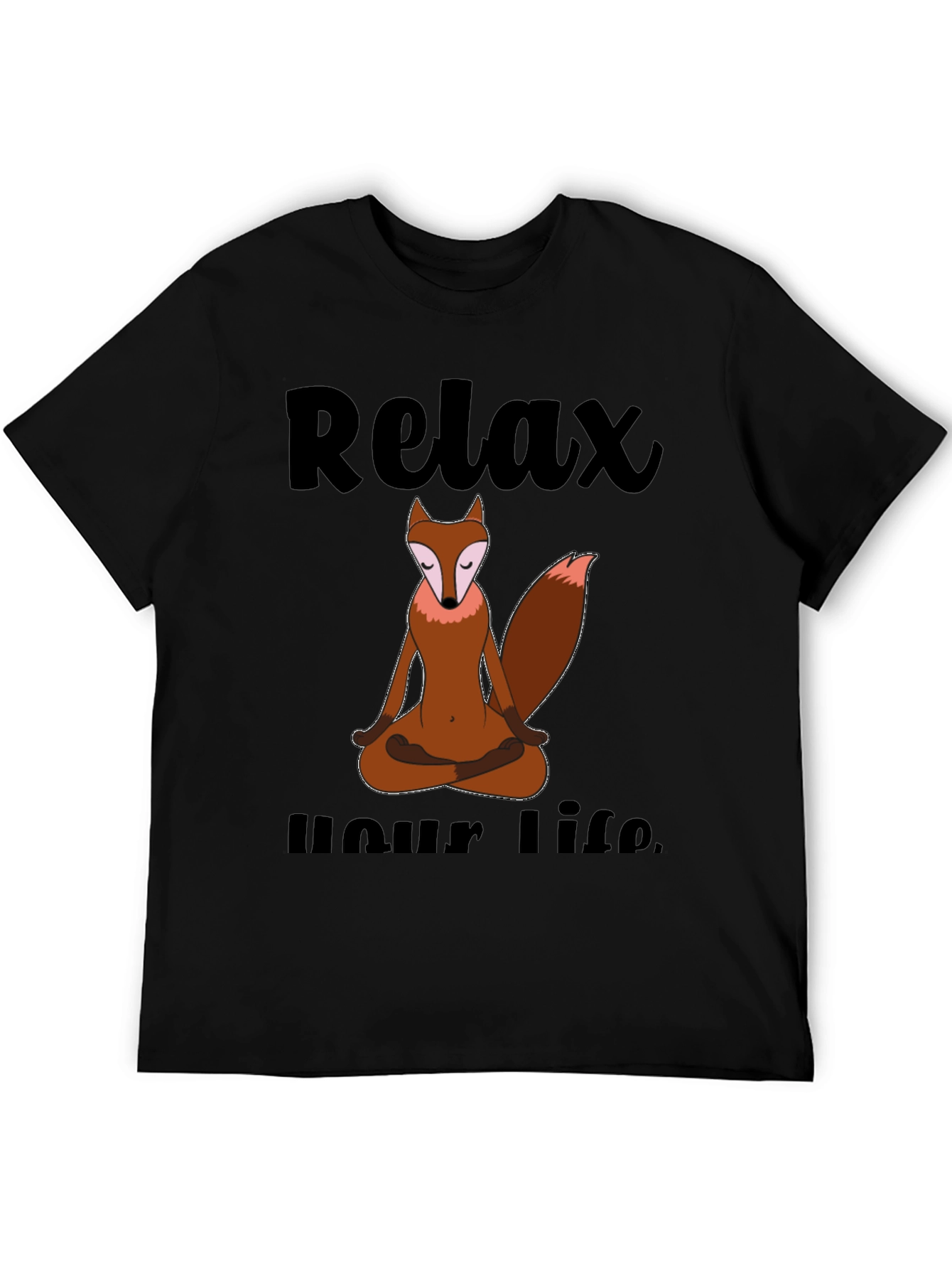 Black Relax Your Life Meditation Fox T-Shirt view 5