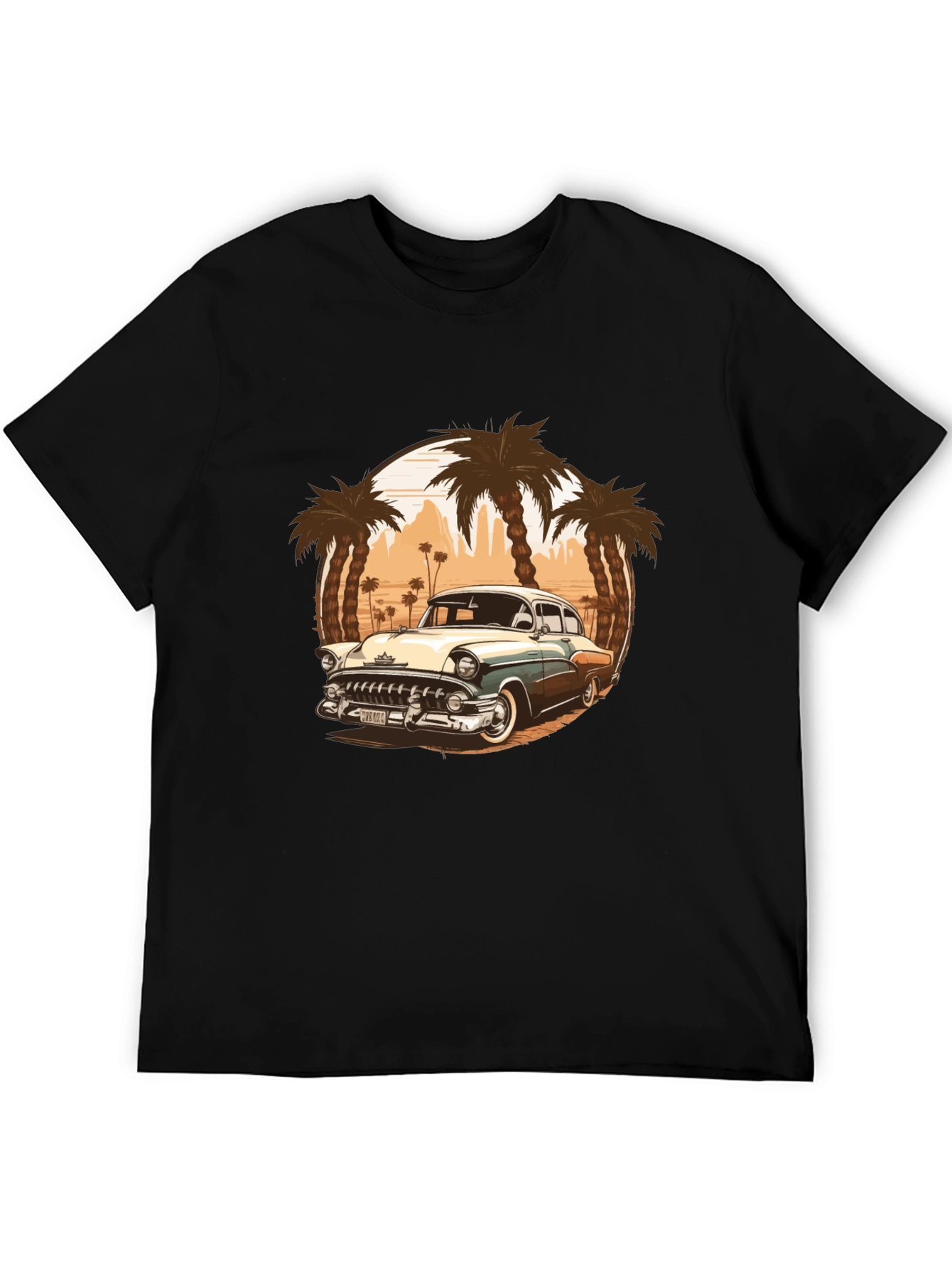 Black Vintage Car Graphic Tee - Palm Tree Design view 5