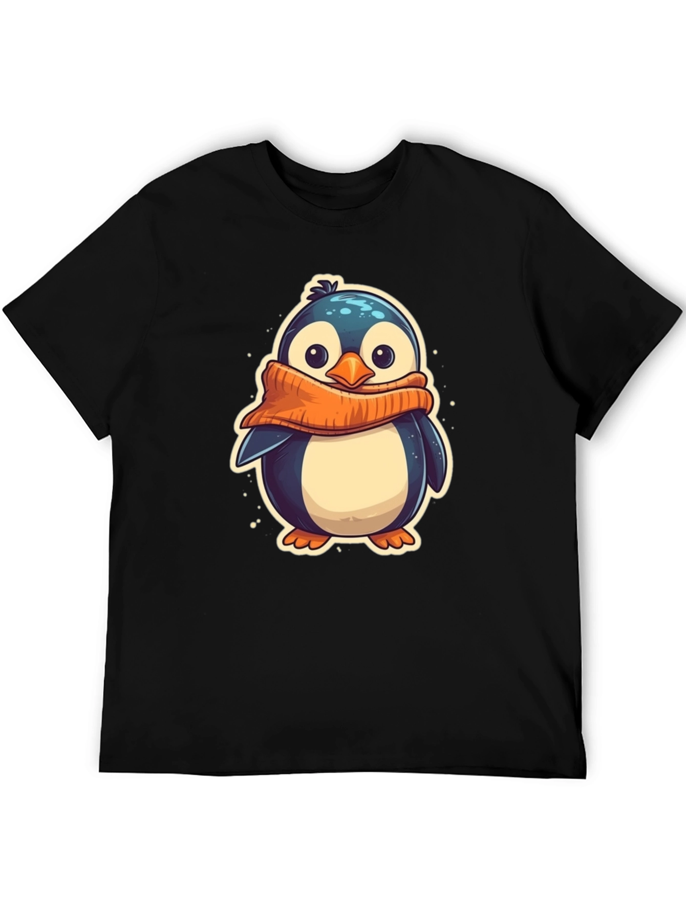 Black Cute Penguin Scarf Graphic Tee - Black Cotton T-Shirt view 5