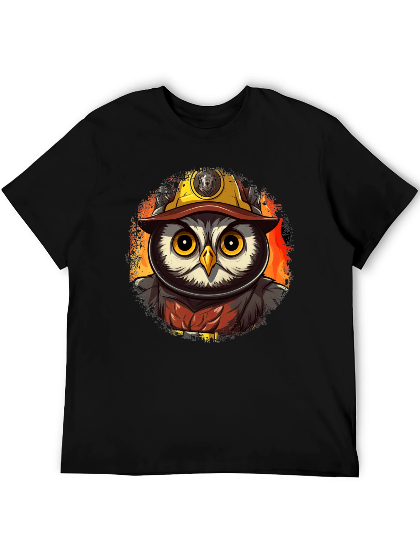 Black Owl Firefighter T-Shirt - Cartoon Design view 5