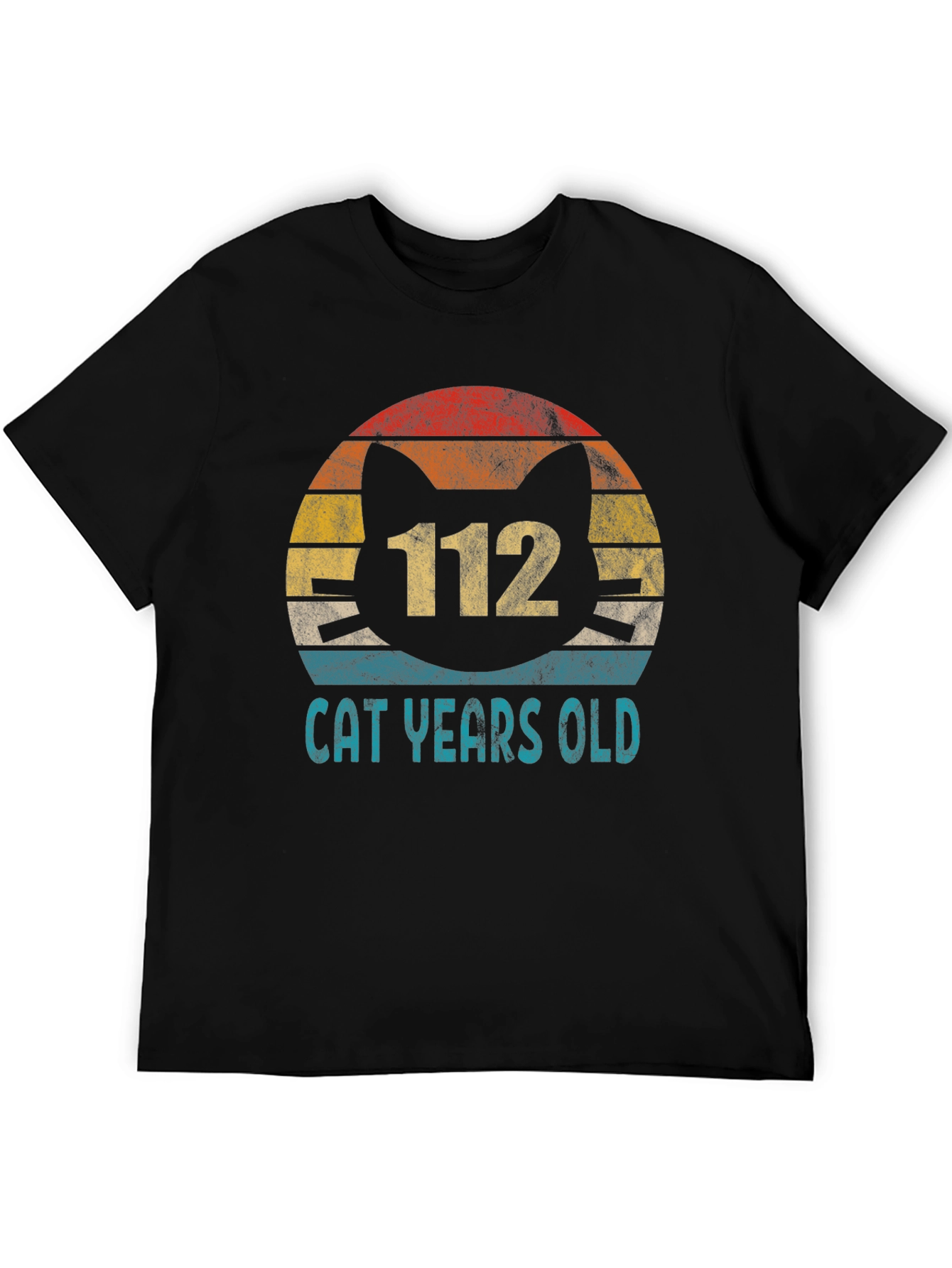 Black 112 Cat Years Old T-Shirt - Funny Vintage Retro Design view 5