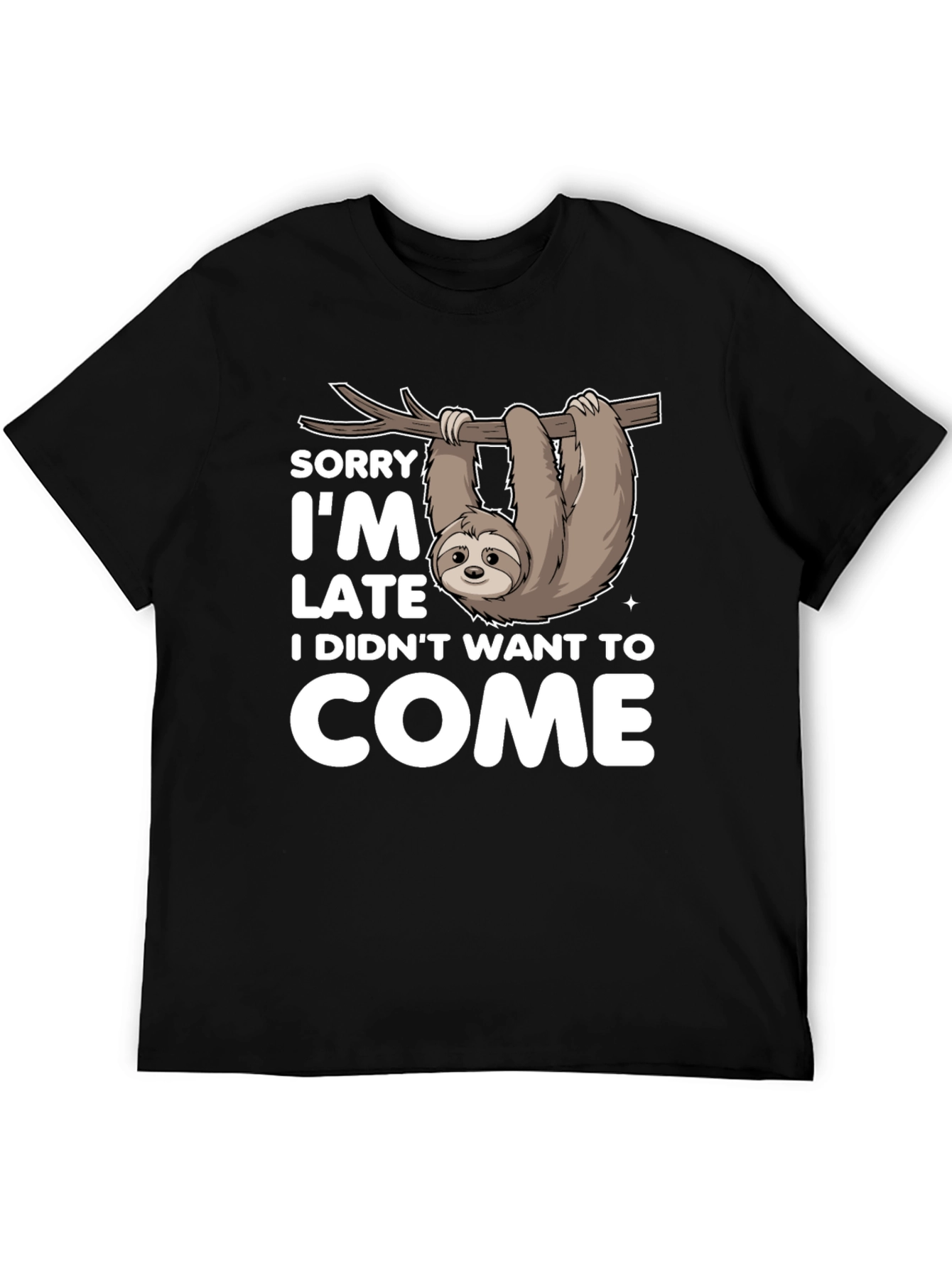 Black Funny Sloth T-Shirt - Sorry I'm Late Tee view 5