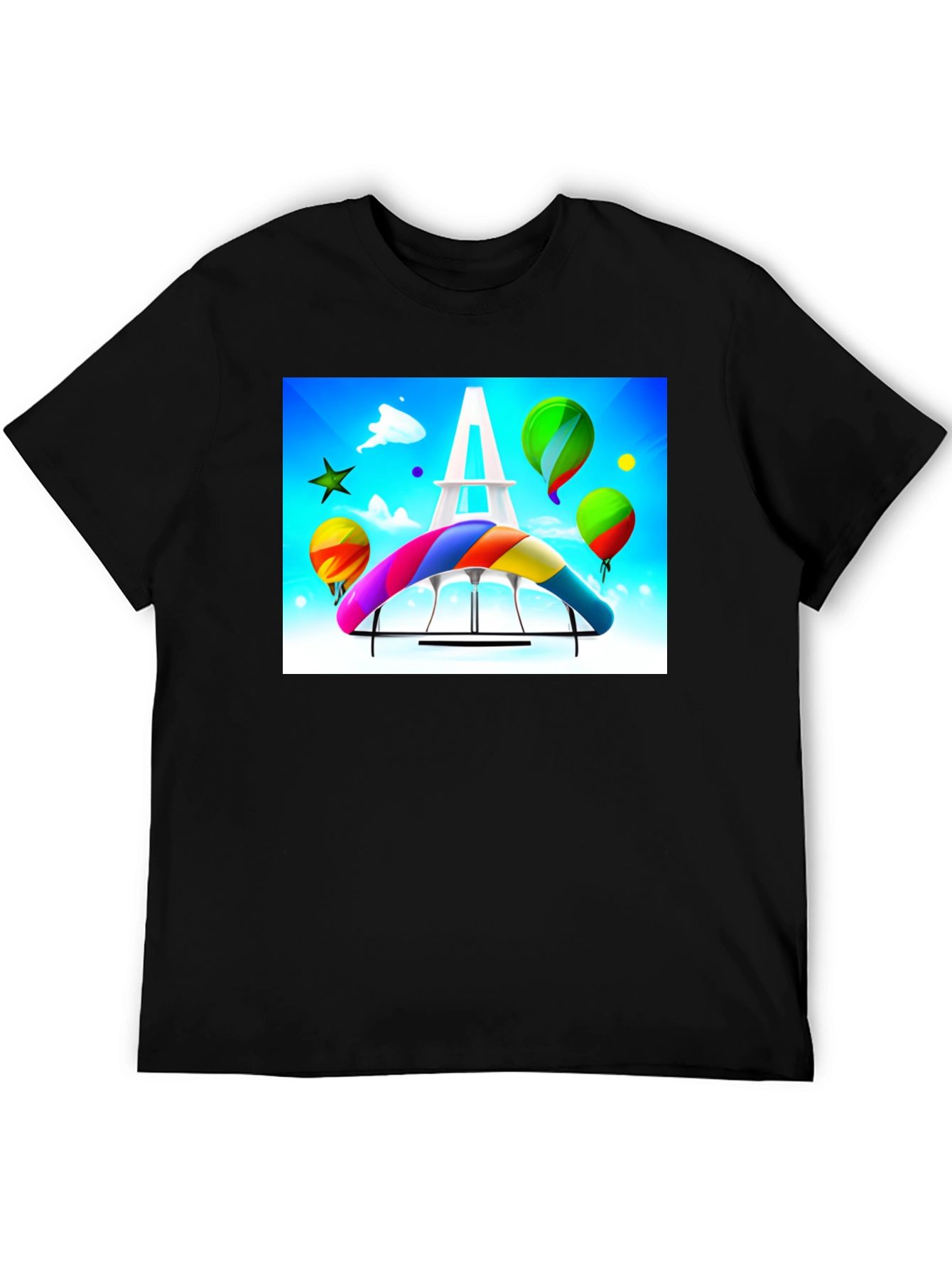 Black Paris Rainbow Hang Gliding T-Shirt view 5