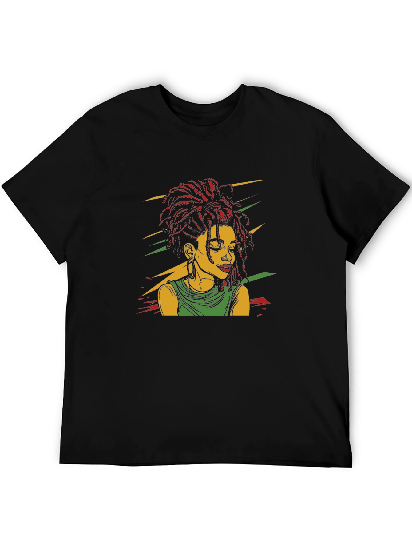 Black Rasta Woman Graphic Black T-Shirt view 5