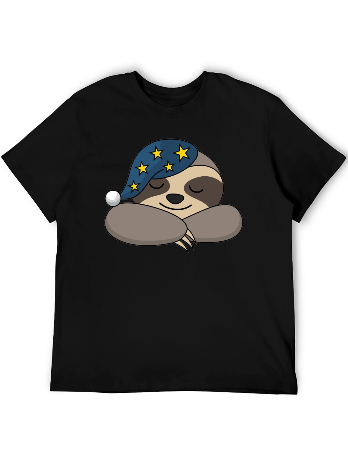 Black Sleeping Sloth T-Shirt - Starry Nightcap Cute Animal Tee view 5