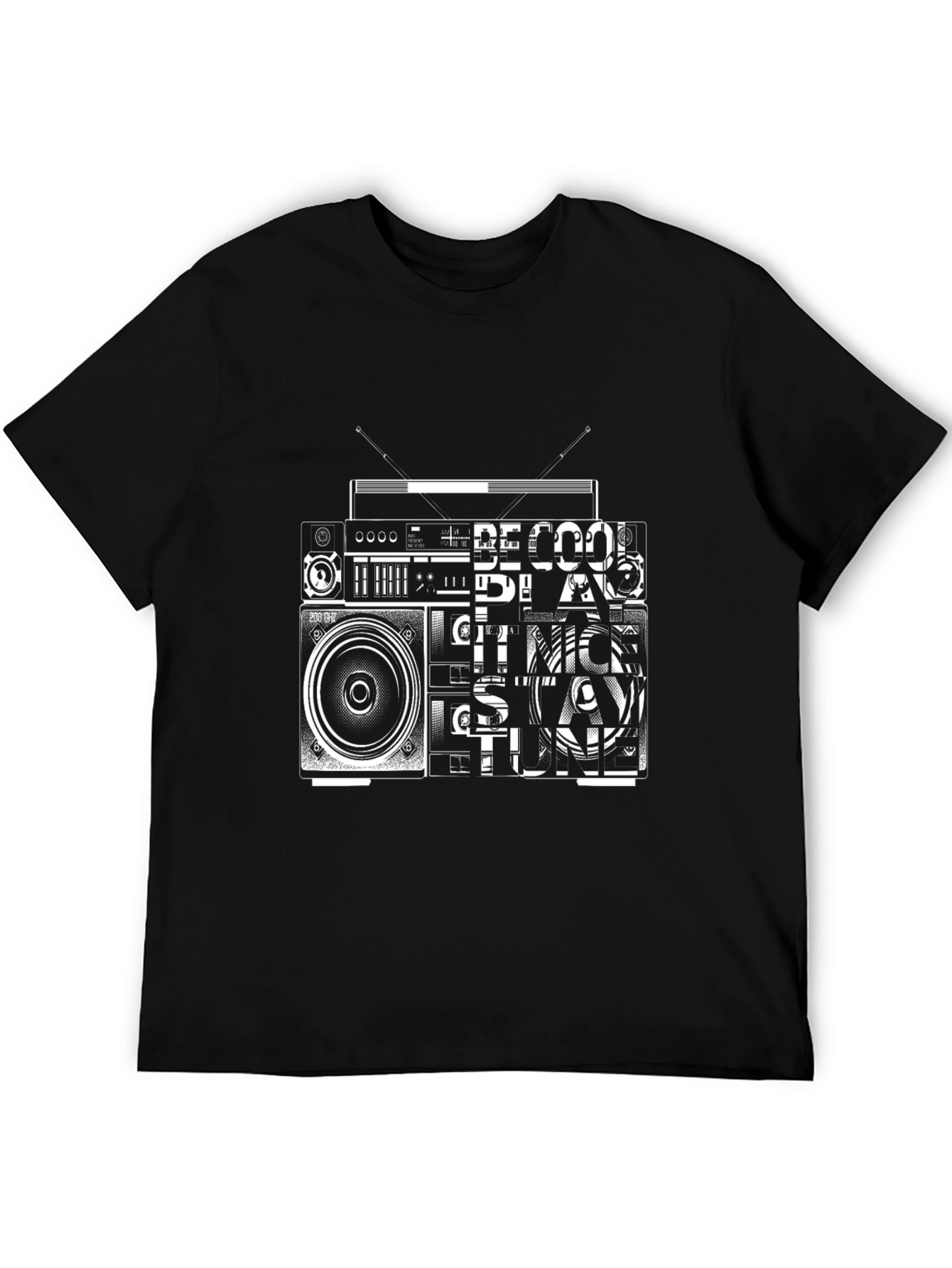 Black Retro Radio Graphic Tee - Black Cotton T-Shirt view 5