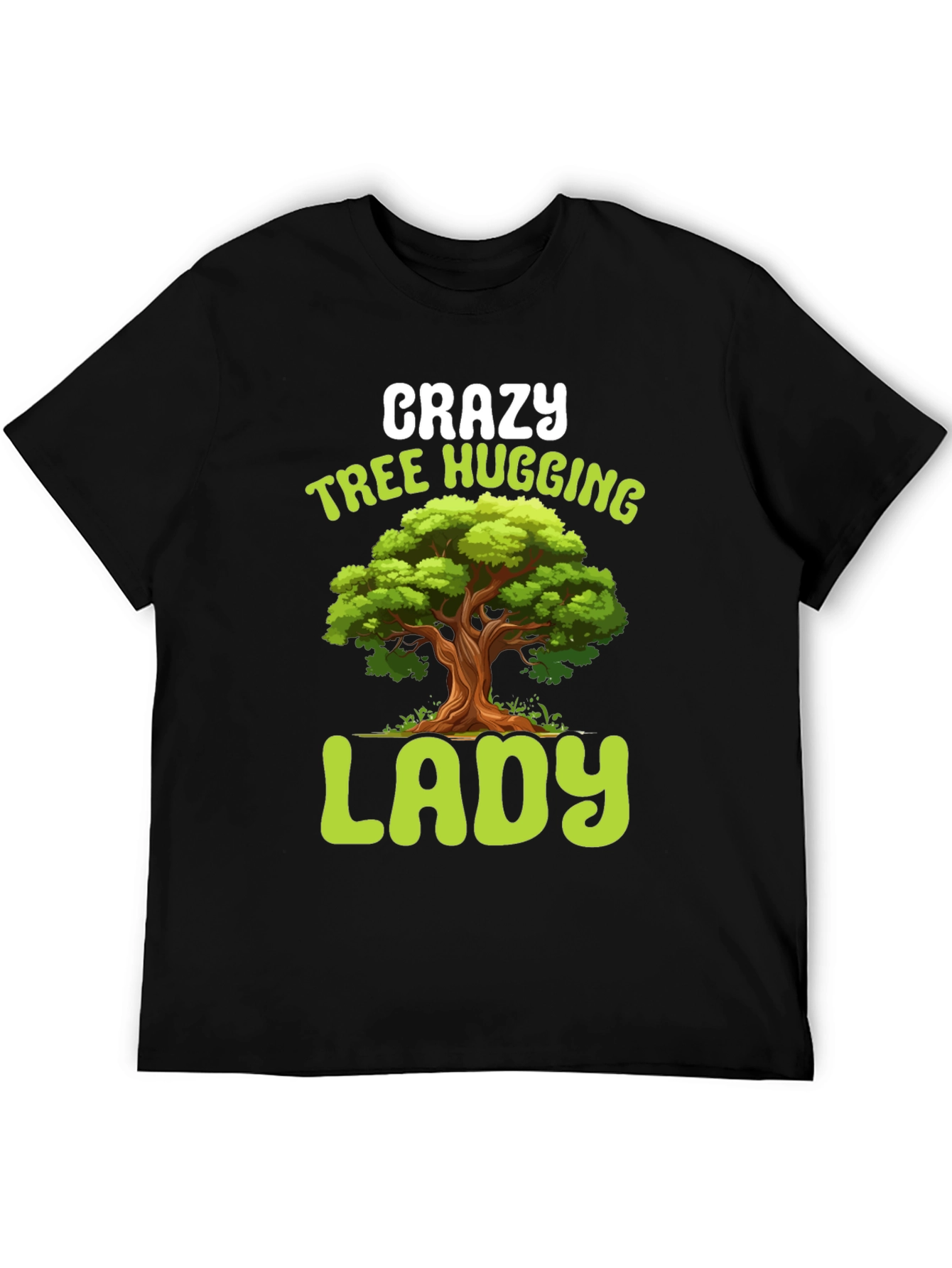 Black Crazy Tree Hugging Lady T-Shirt view 5