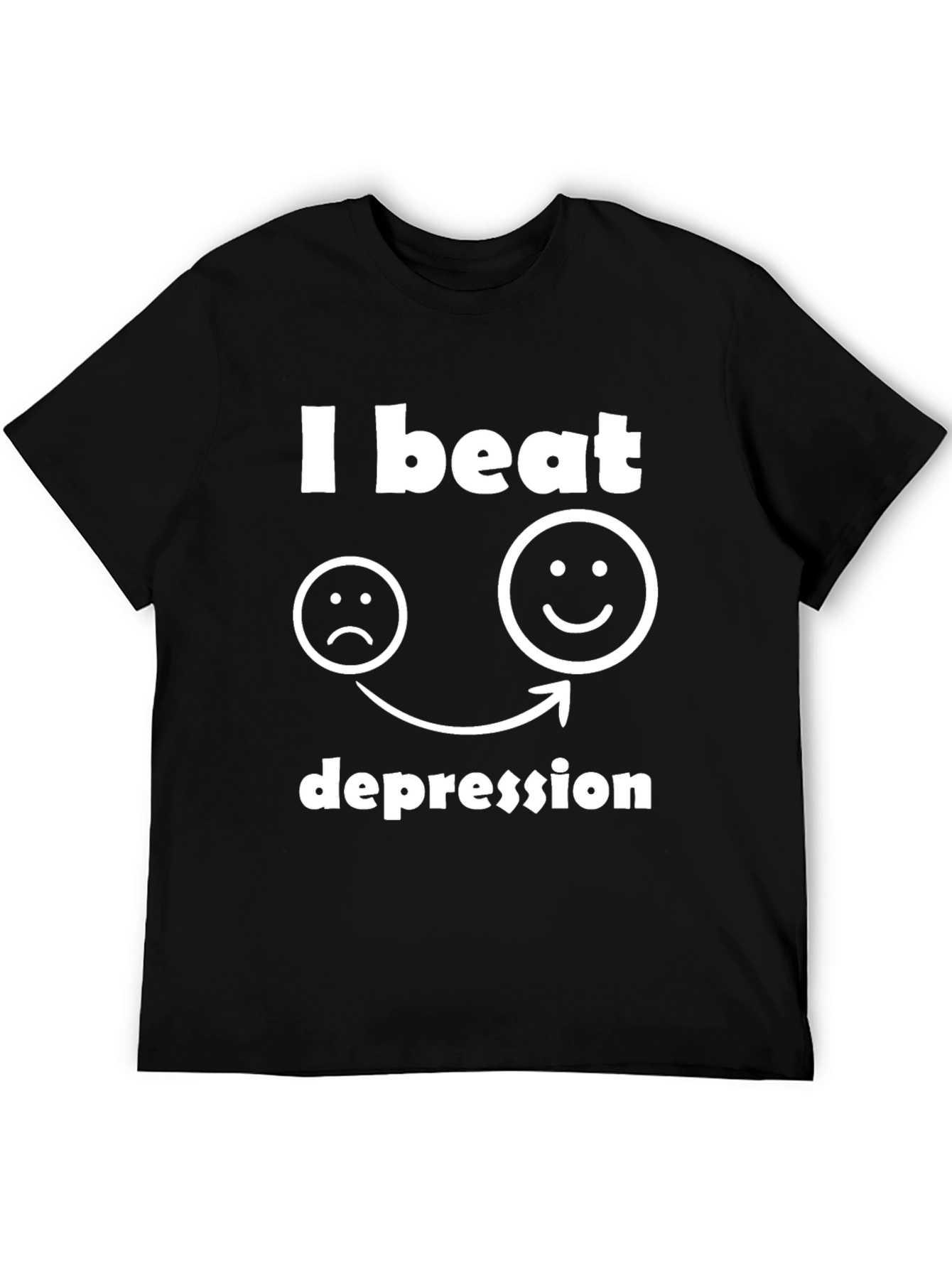 Black I Beat Depression Graphic T-Shirt view 5