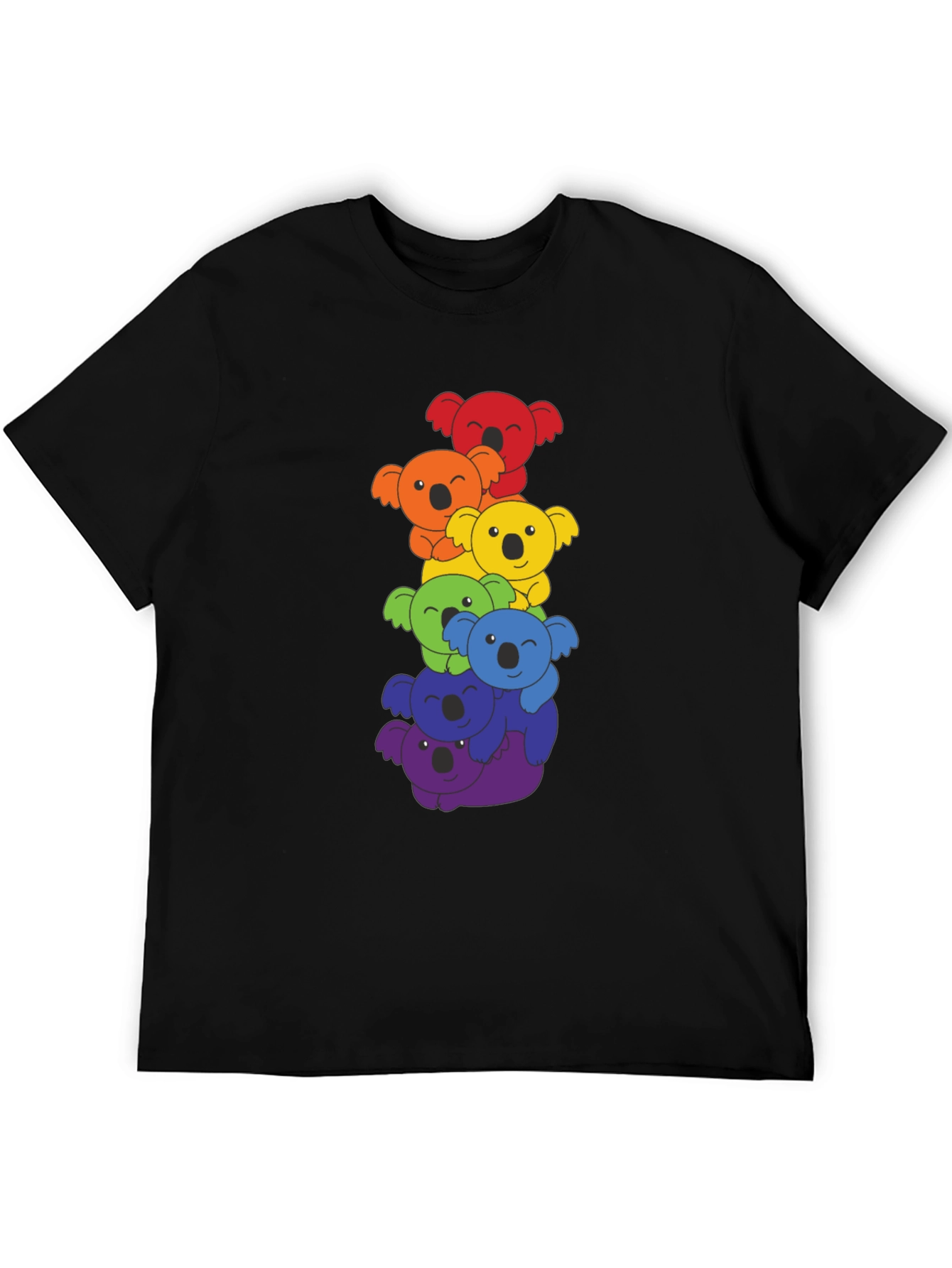 Black Rainbow Koala Stack Graphic Tee - Black Cotton Shirt view 5