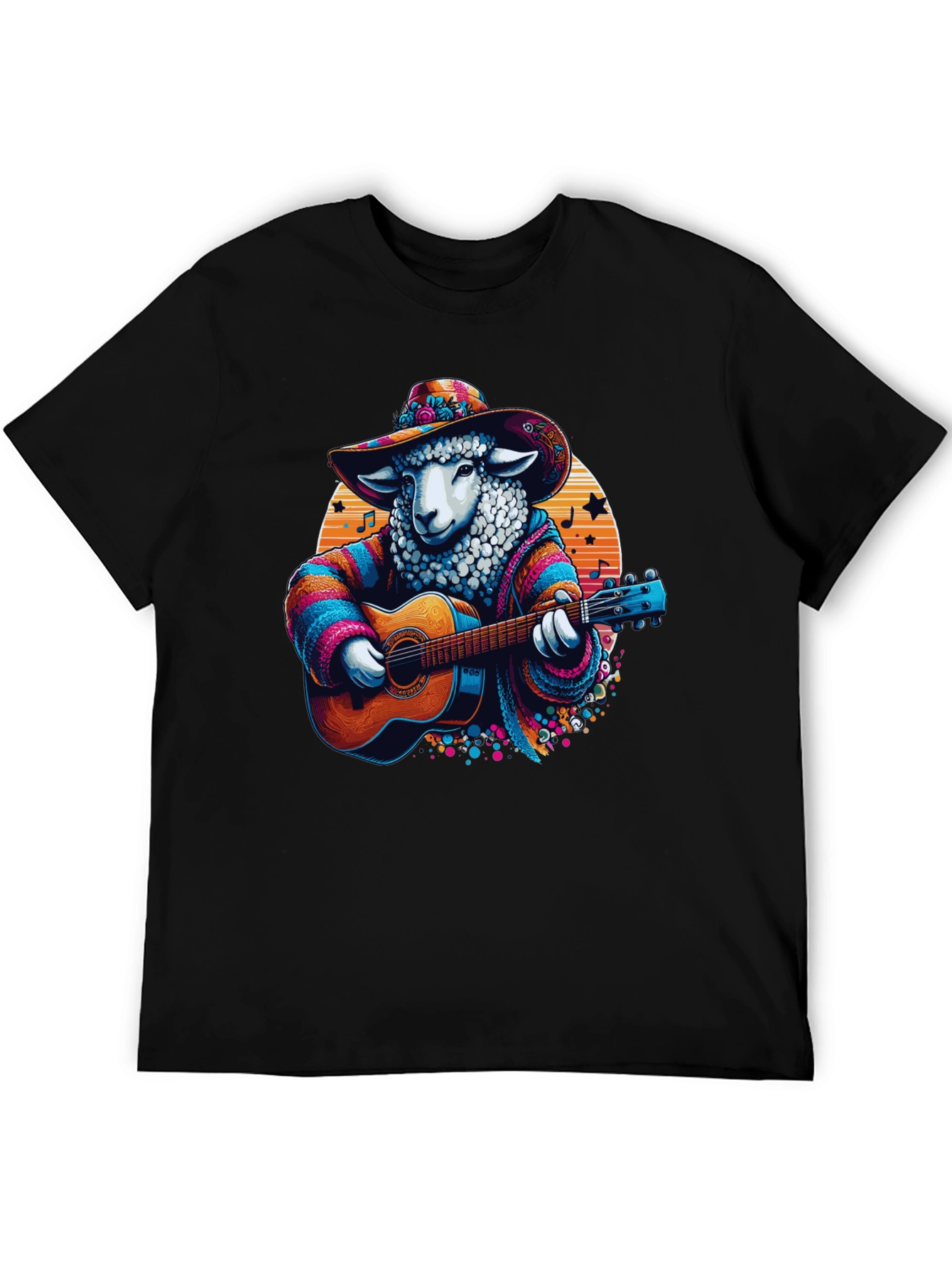 Black Musical Sheep T-Shirt: Colorful Graphic Tee view 5