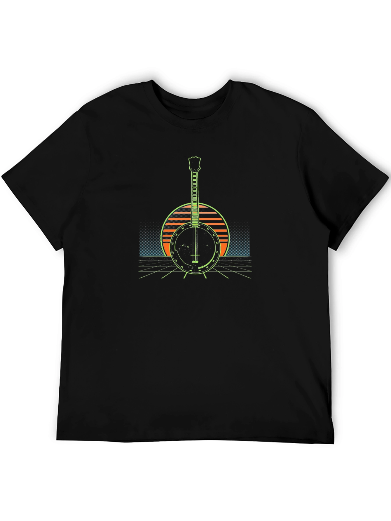 Black Retro Banjo Synthwave Style T-Shirt view 5