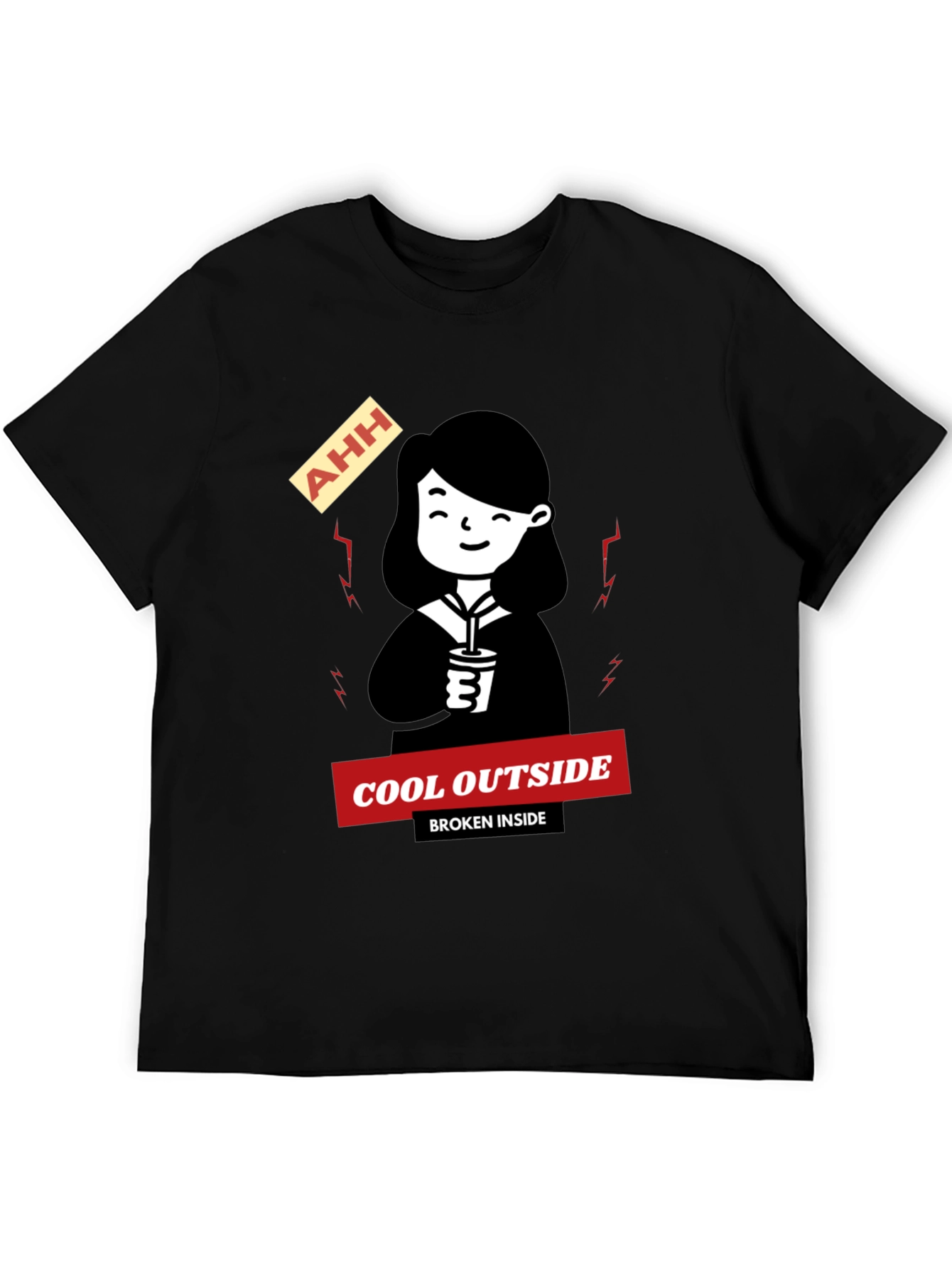 Black Cool Outside Broken Inside Black T-Shirt view 5