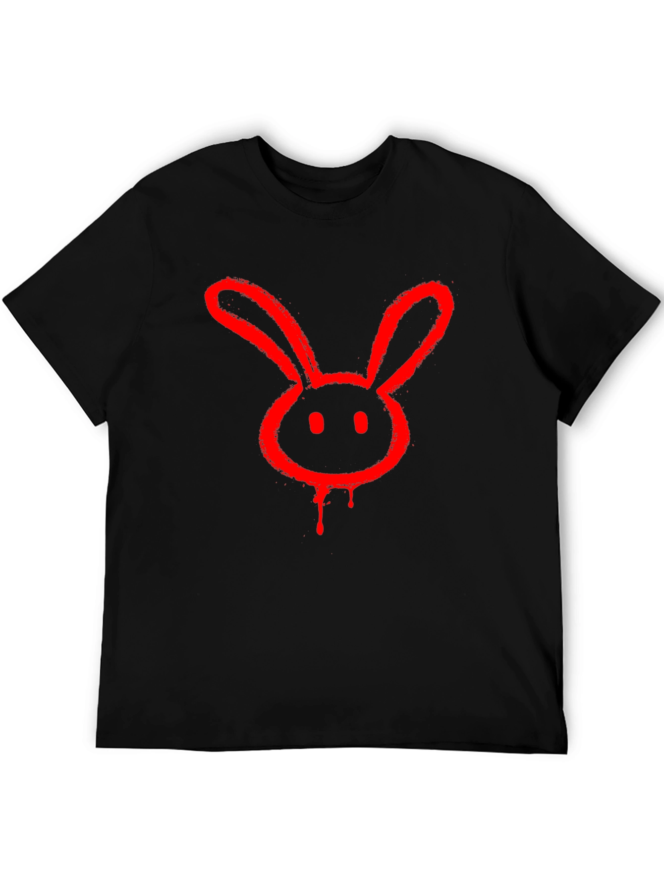 Black Red Bunny Graphic Tee - Black Cotton Casual T-Shirt view 5