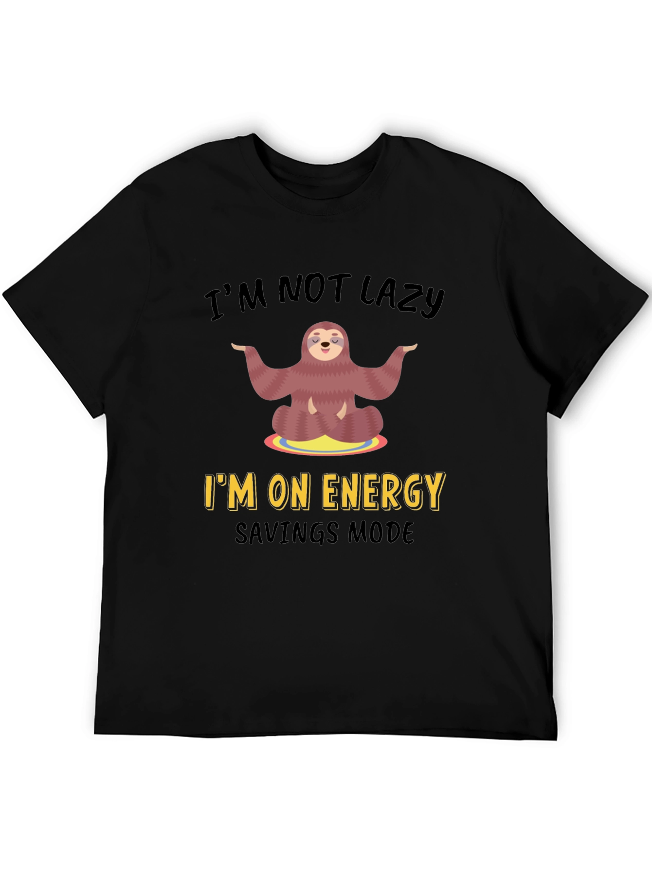 Black Lazy Sloth Energy Saving Mode Graphic T-Shirt view 5