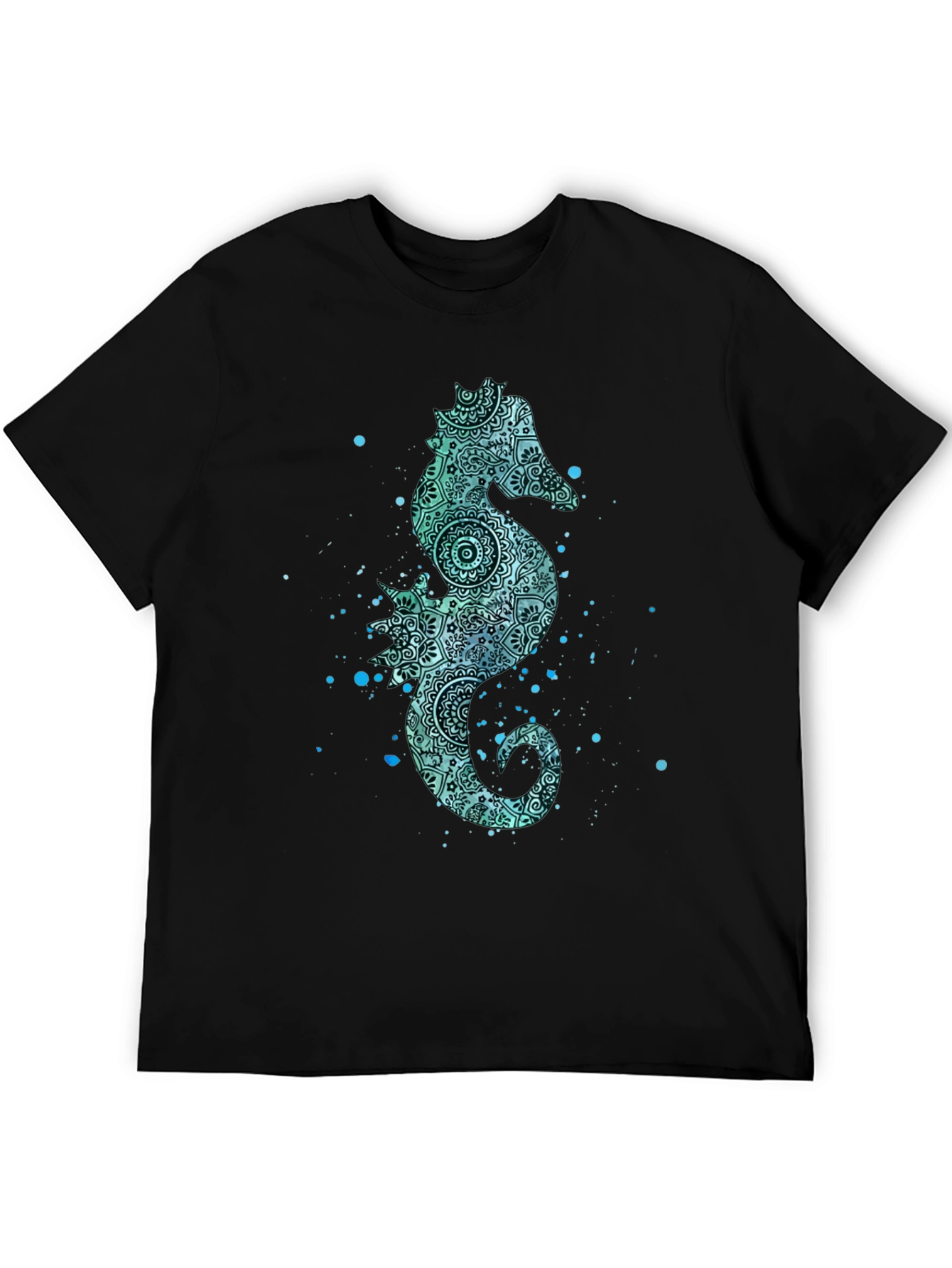 Black Seahorse Graphic Tee - Men's Black Cotton T-Shirt view 5