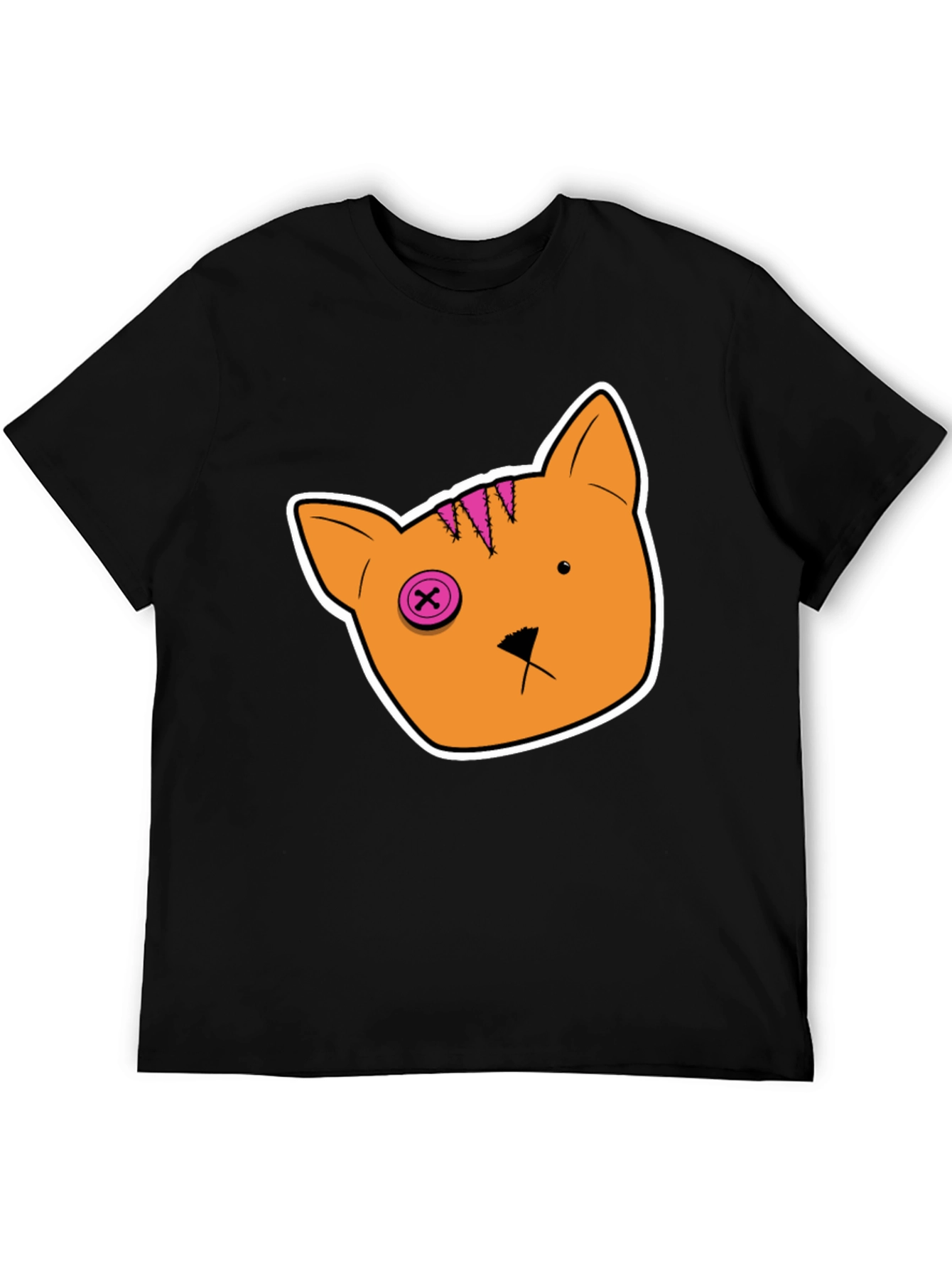 Black Cartoon Cat Tee: Black Cotton T-Shirt view 5