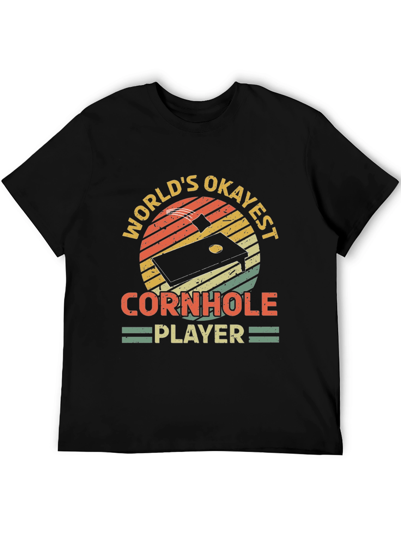 Black World's Okayest Cornhole Player Black T-Shirt view 5