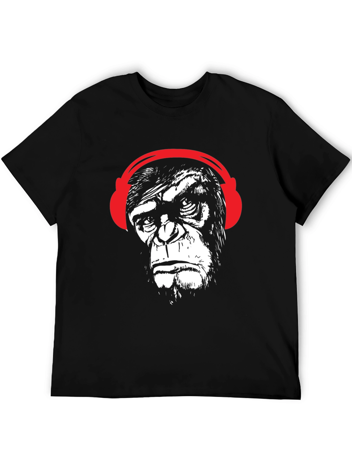 Black Cool Ape with Headphones Graphic Tee - Black view 5