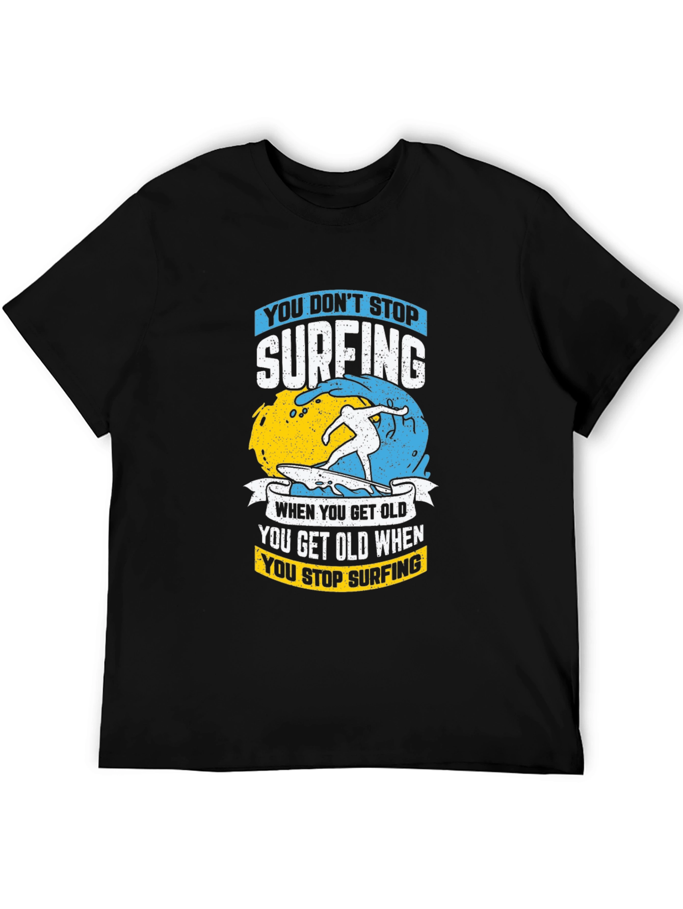 Black Surfing Graphic T-Shirt - Never Stop Surfing! view 5