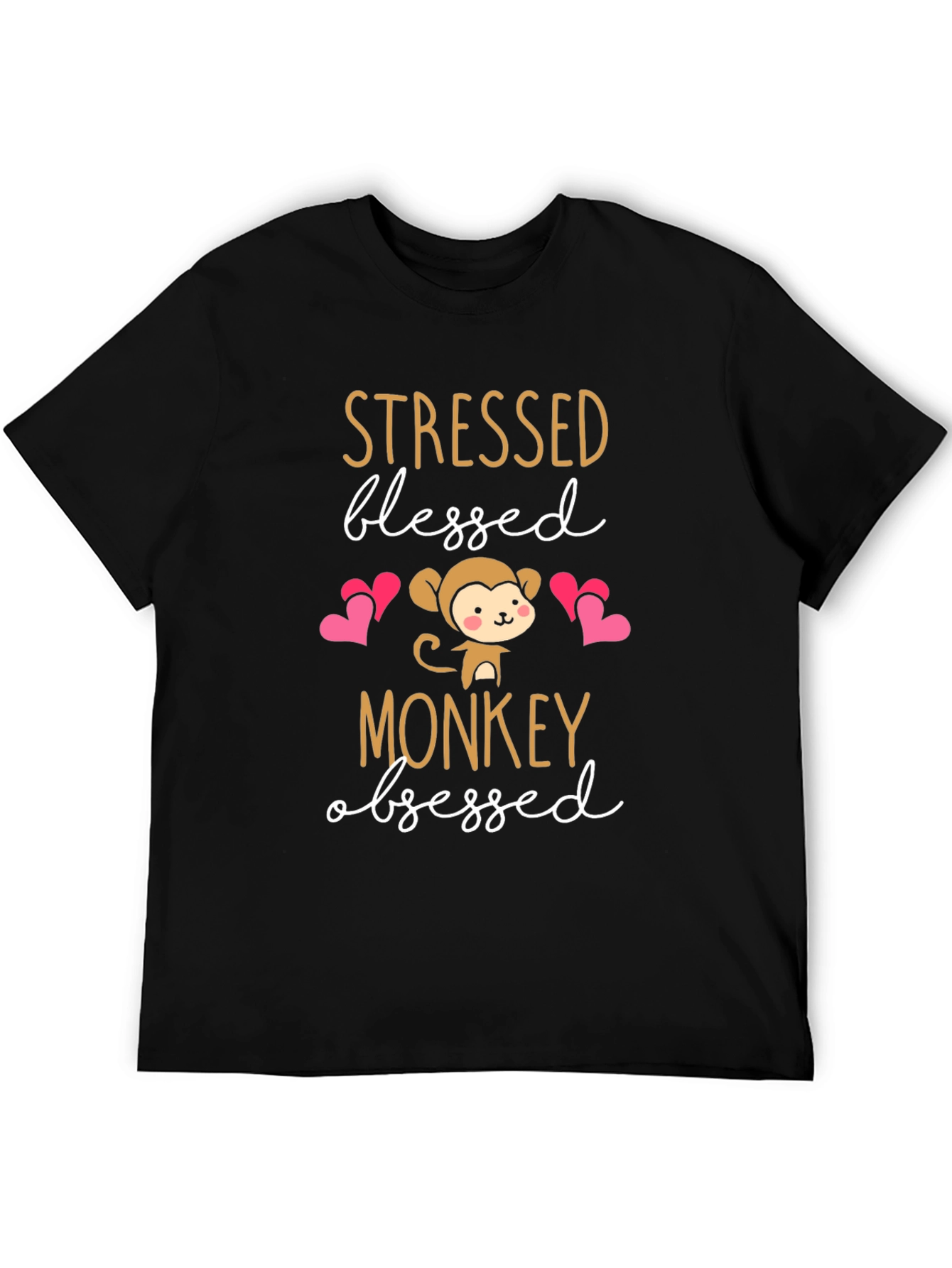 Black Stressed Blessed Monkey Obsessed T-Shirt view 5
